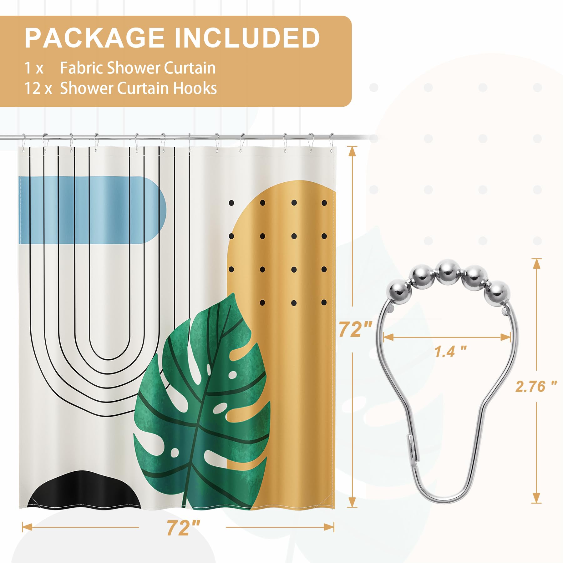 Amazerbath Boho Shower Curtain, Beige And Brown Abstract Cloth Shower Curtain With 12 Metal Hooks, Luxury Washable Farmhouse Pol