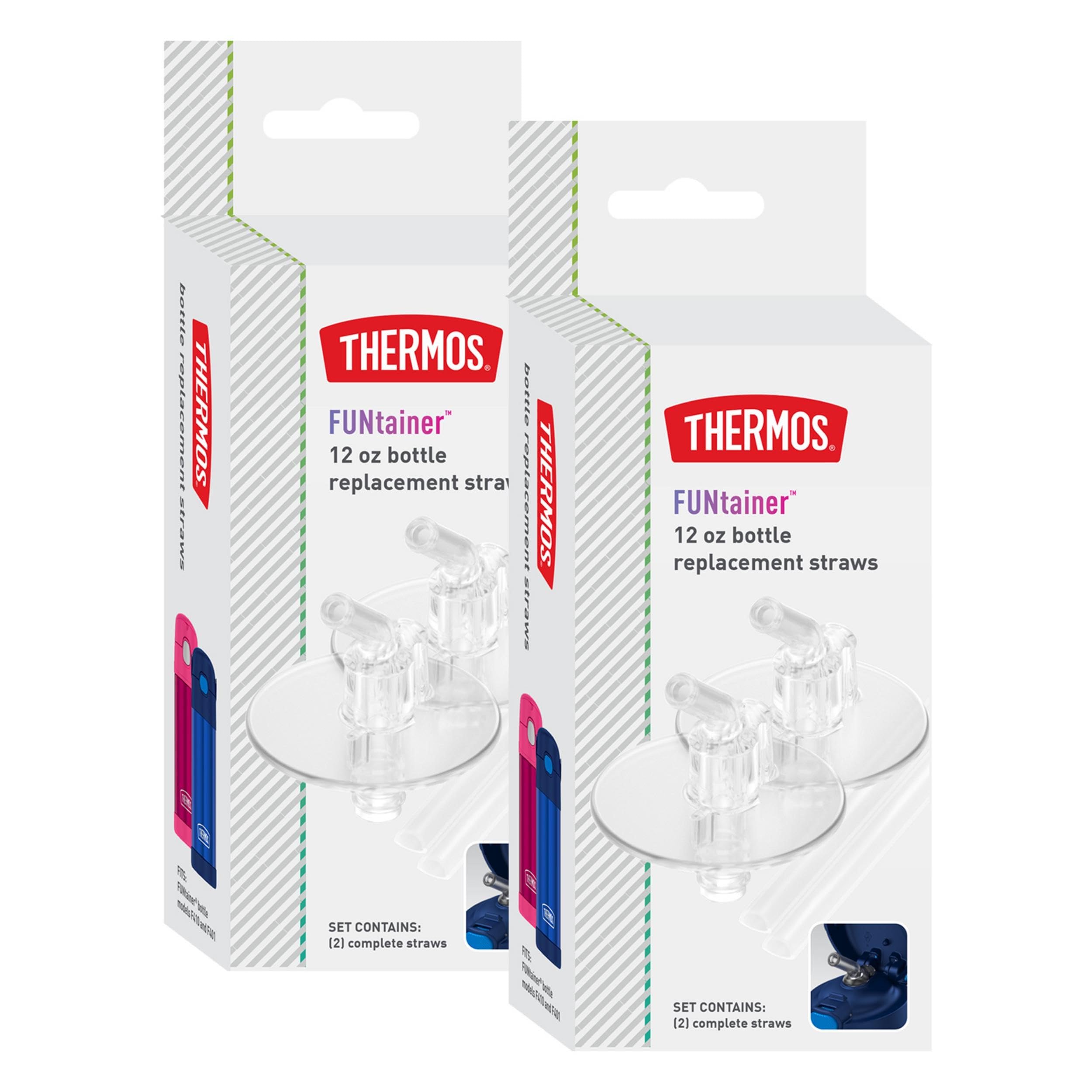 Thermos Funtainer 12 Ounce Insulated Kids Water Bottle Replacement Straws, 2 Pack