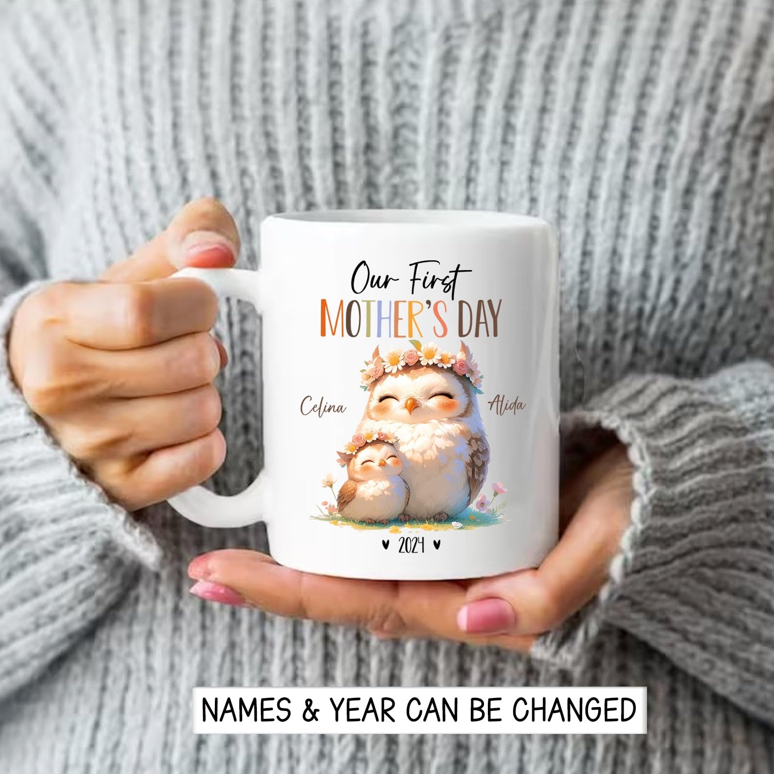 Owl Animal Mug For Owl Lover, Mommy And Baby Owl Ceramic Mug, Our First Mothers Day Coffee Cup, Custom Mummy & Baby Owl Porcelai