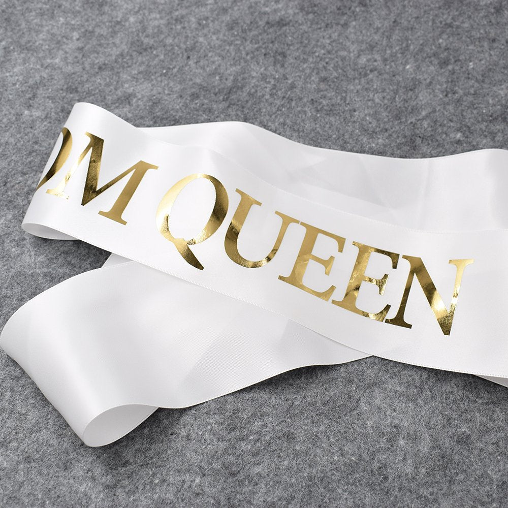 Ttcorock ''Prom King'' And ''Prom Queen'' Sashes - Graduation Party School Party Accessories, White With Gold Print