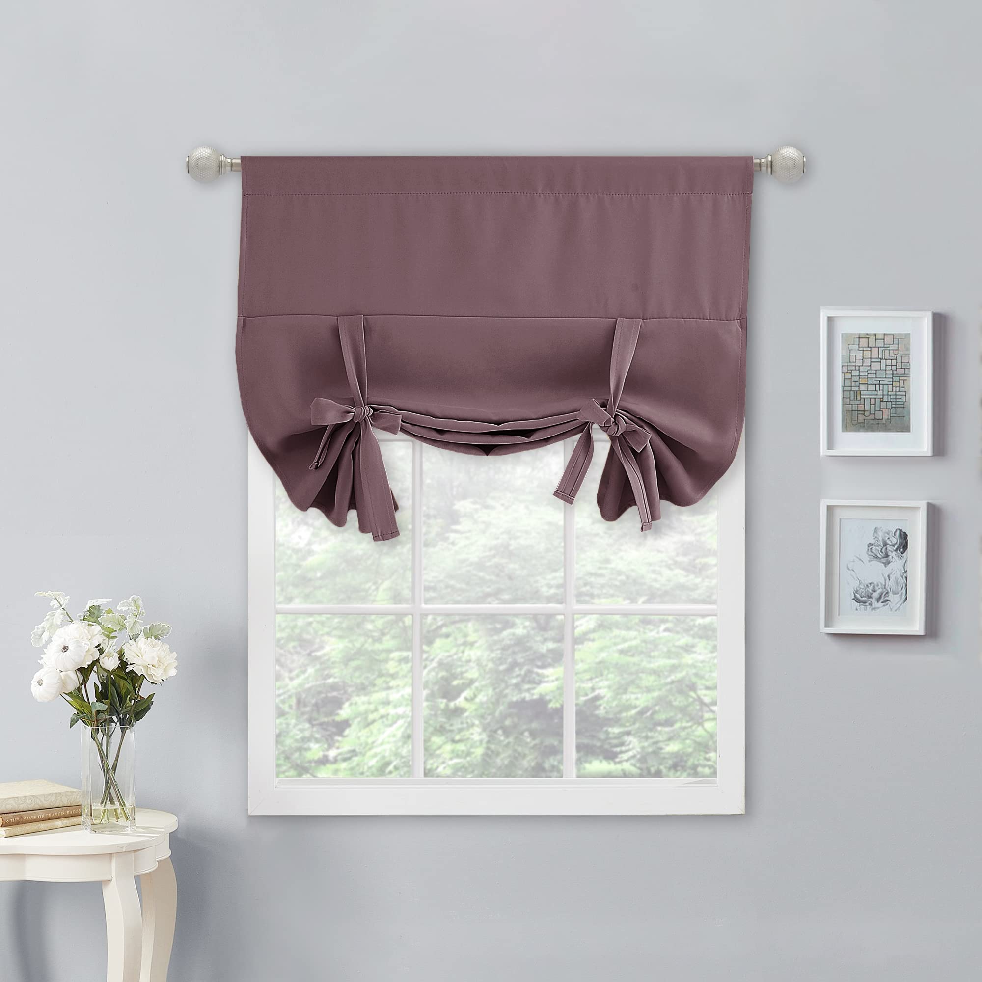 NICETOWN Tie Up Curtains - Bedroom Window Shade Room Darkening Light Filter Roman Shade Drapes Rings Up Valance Elegant for Home
