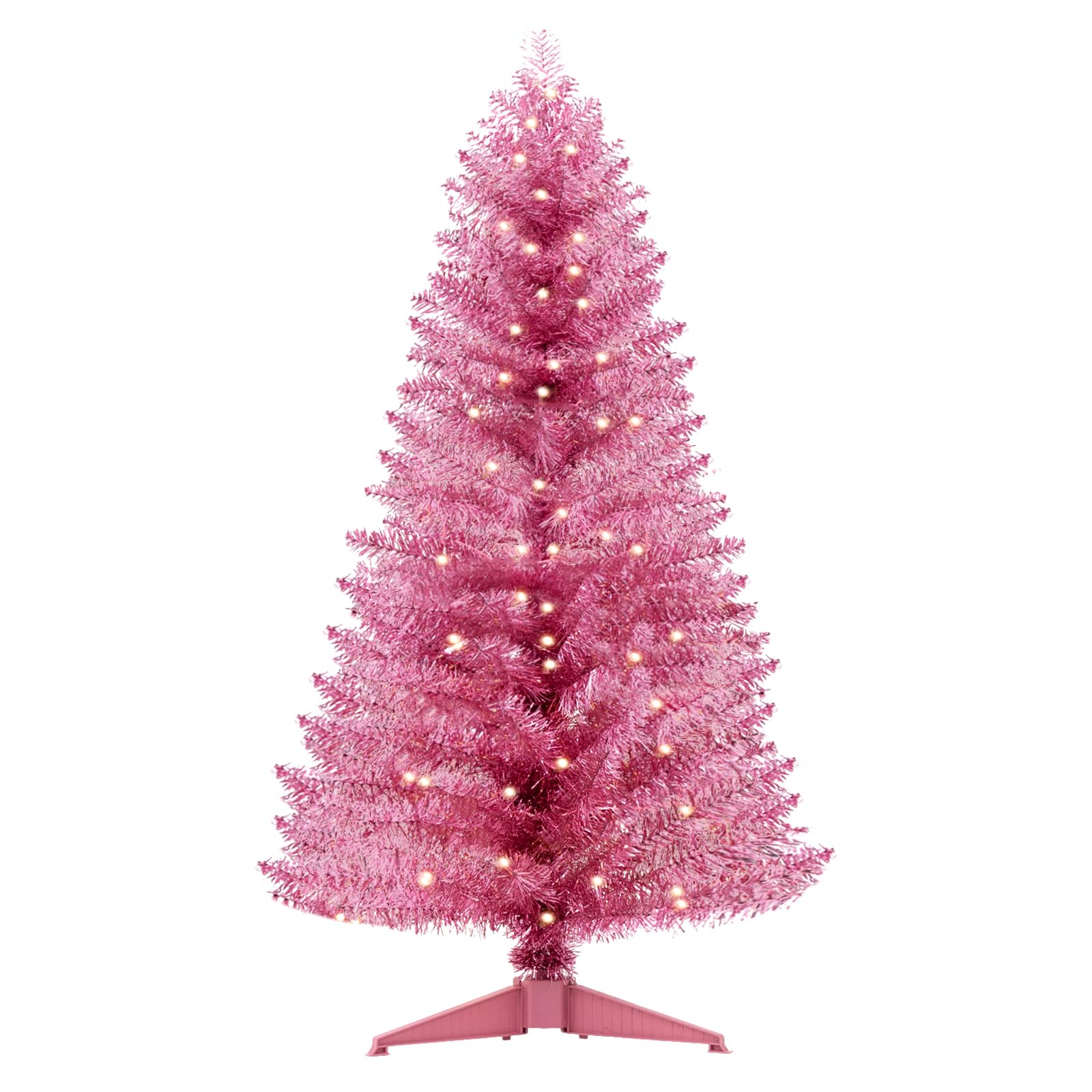 Santanelo 4FT Pink Artificial Christmas Tree with Light, Small Snowy Artificial Xmas Tree, Not Pre-lit mini Pink Tree with Light