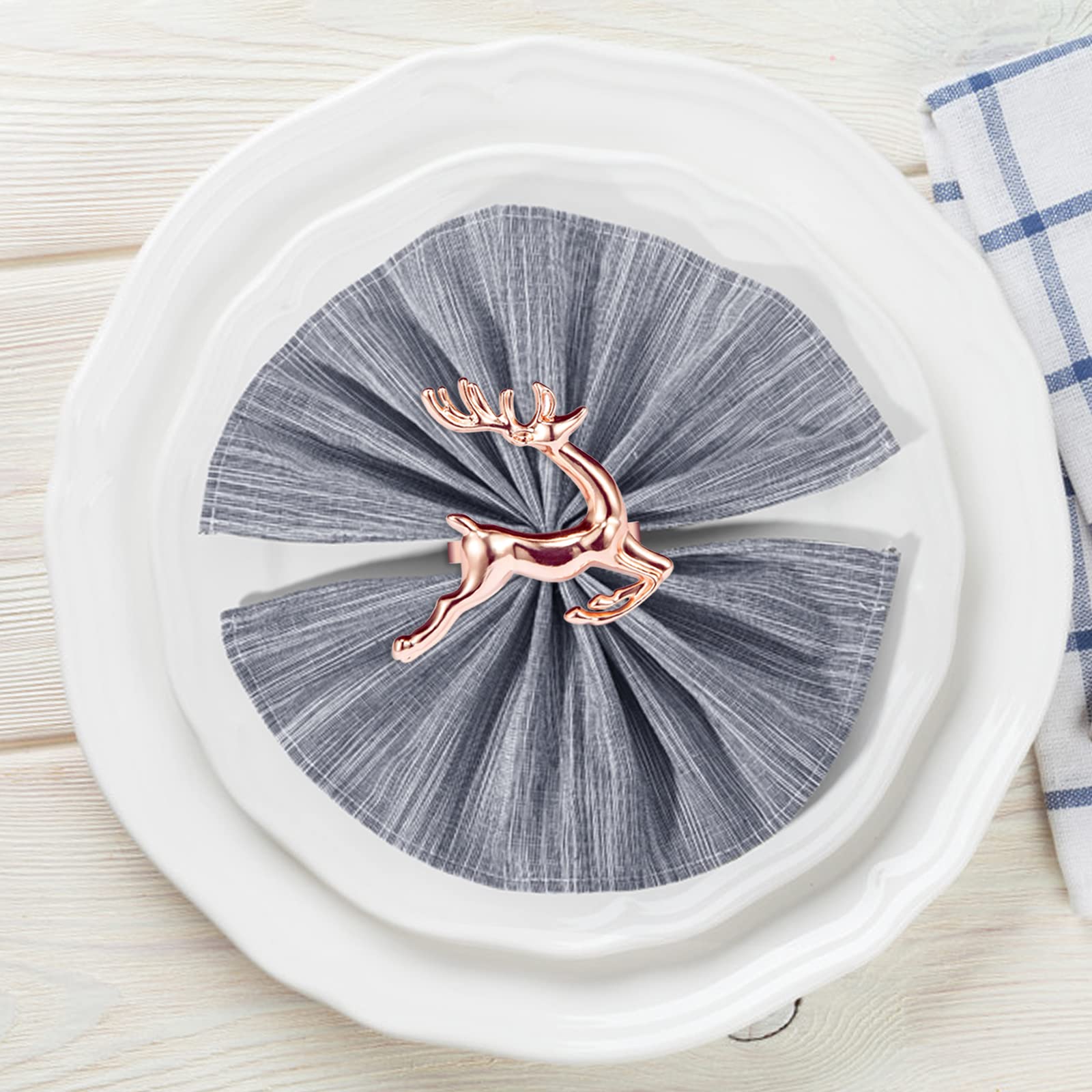 Zeedix Set Of 8 Rose Gold Elk Chic Napkin Rings For Christmas Dinning Table Setting-Wedding Receptions, Christmas, Thanksgiving