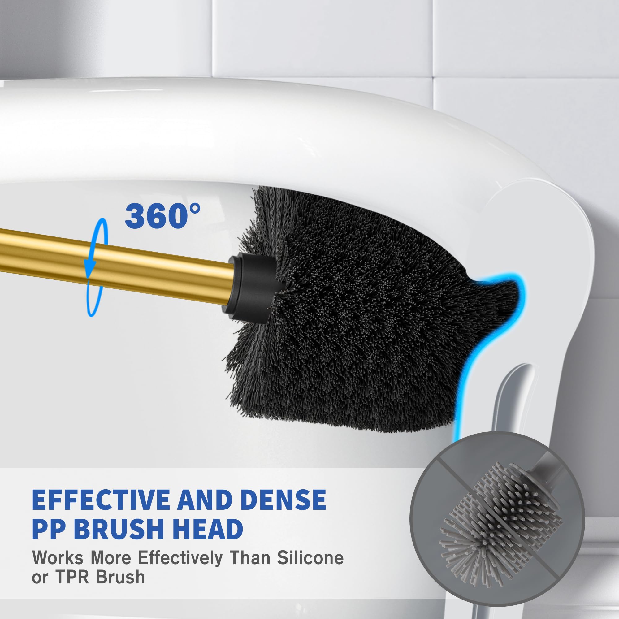 Ixo Stainless Steel Toilet Brush, 2 Pack, Gold, Elegant, Durable, Includes Holder