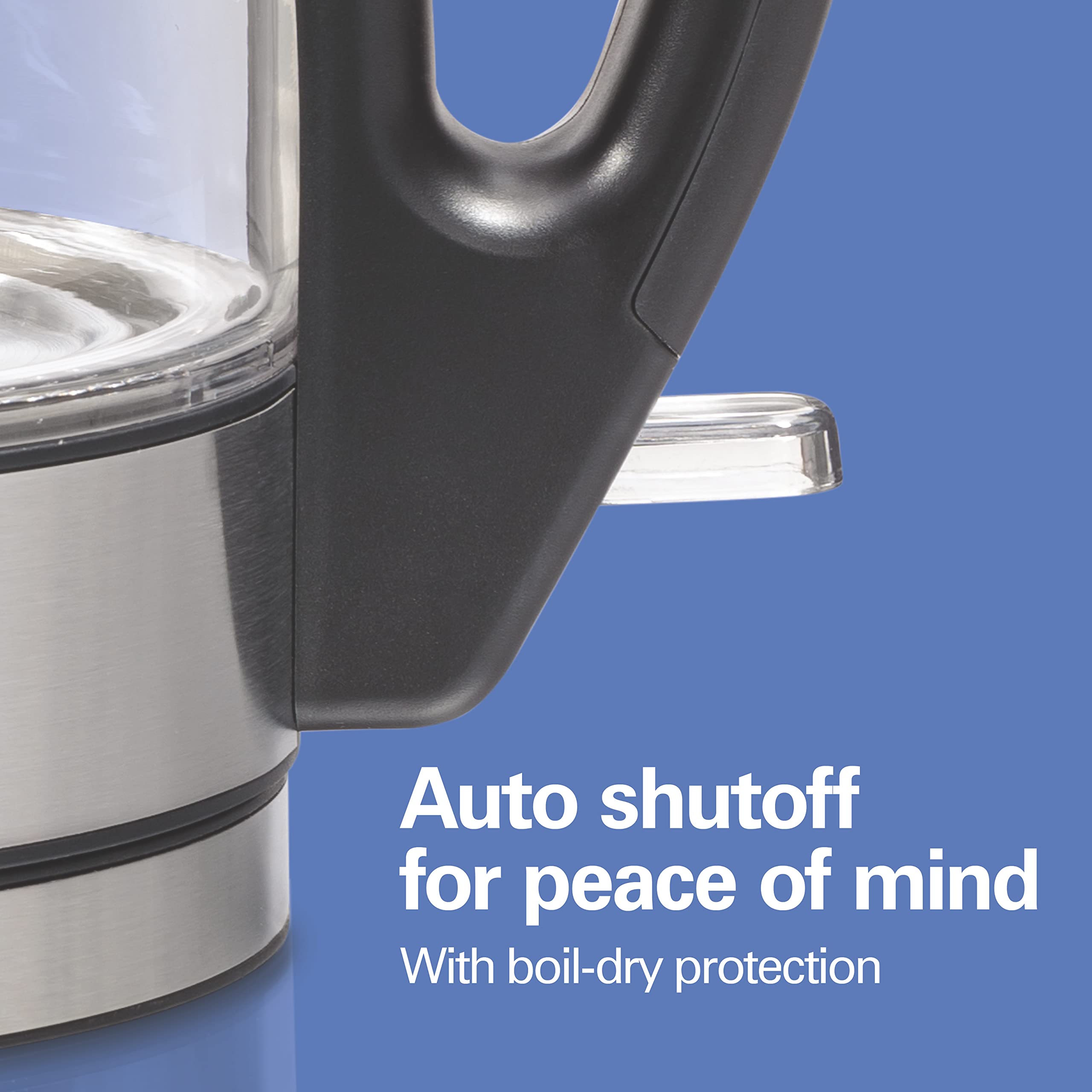 Hamilton Beach Glass Electric Tea Kettle, 1.1 Quart, 1500W, BPA Free, Cordless, Auto-Shutoff, Model 40930, Soft Blue LED