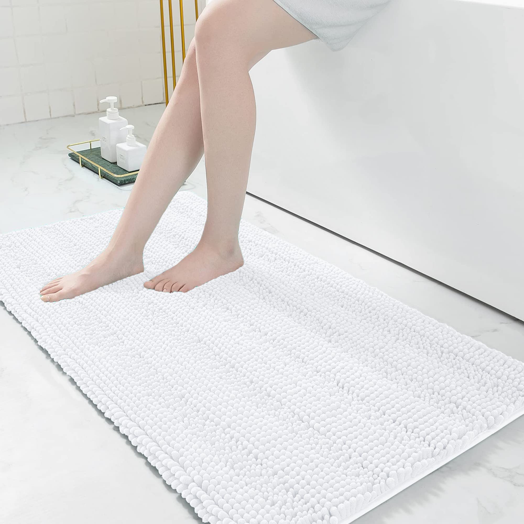 Grandaily Chenille Striped Bathroom Rug Runner, Extra Thick And Absorbent Bath Rugs, Non-Slip Soft Plush Shaggy Bath Carpet, Mac