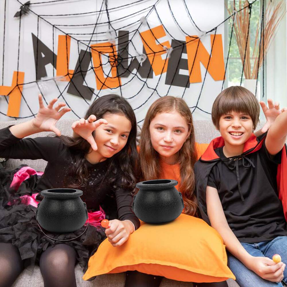 Ccinee Black Cauldron With Handle,Plastic Candy Kettle Bucket For St.Patrick'S Day,Halloween Party Favor Decor,Pack Of 9