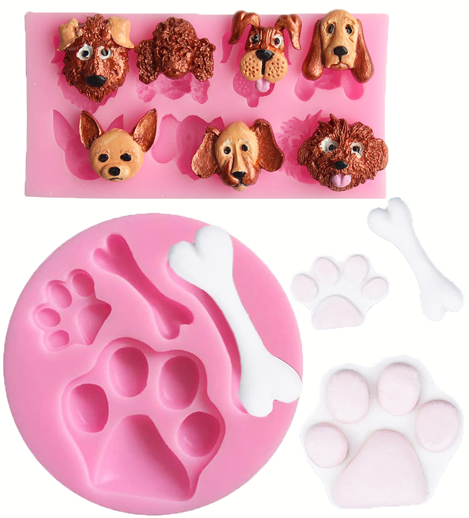 2Pcs Dog Paw & Bone Silicone Molds Set For Diy Fondant Candy Making Chocolate Mold Lollipop Desserts Ice Cube Gum Clay Soap Bisc