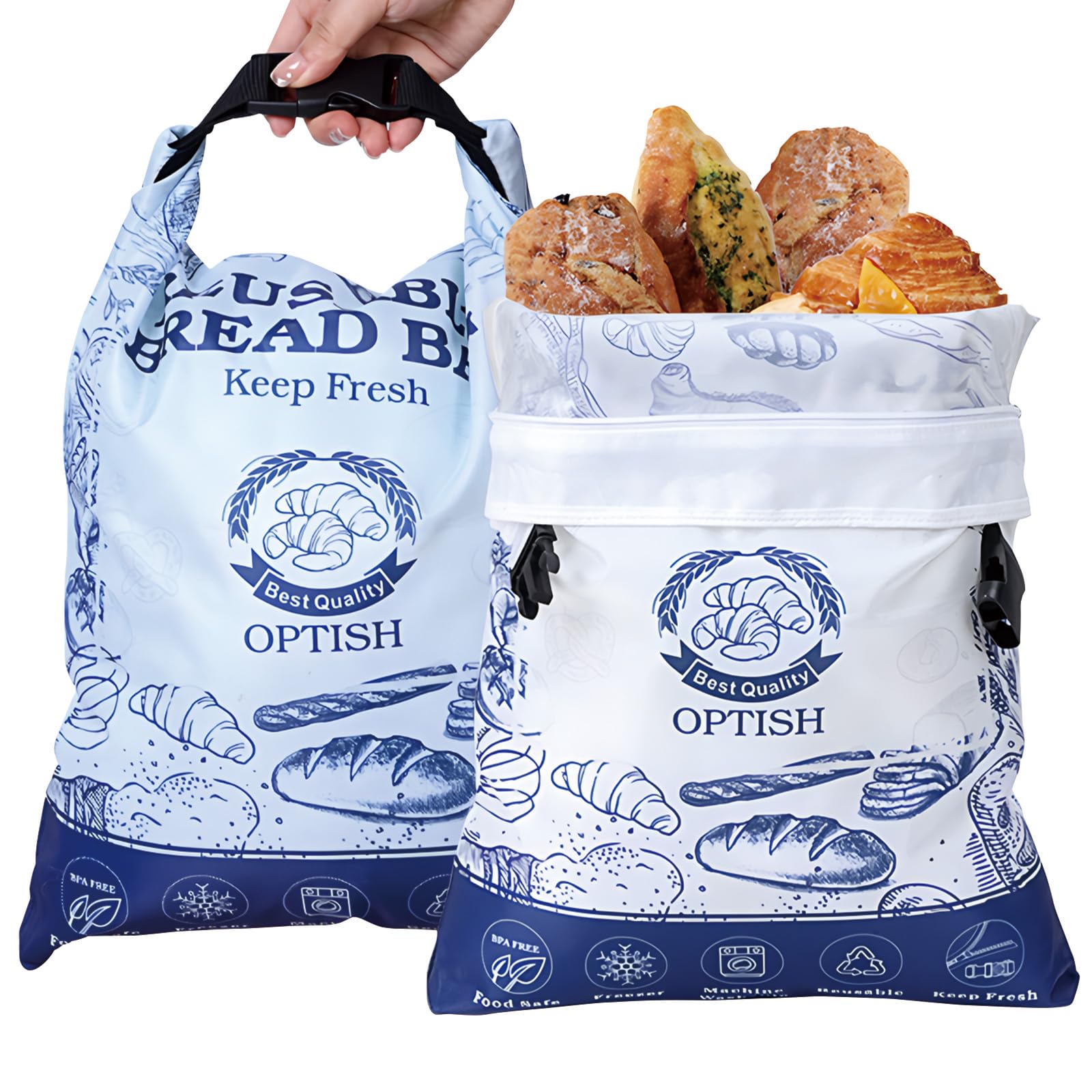 2 Pack Bread Bags for Homemade Bread, Reusable Sourdough Bags for Fresh Keeping with Lining & Zipper, Freezer Safe & BPA Free, f