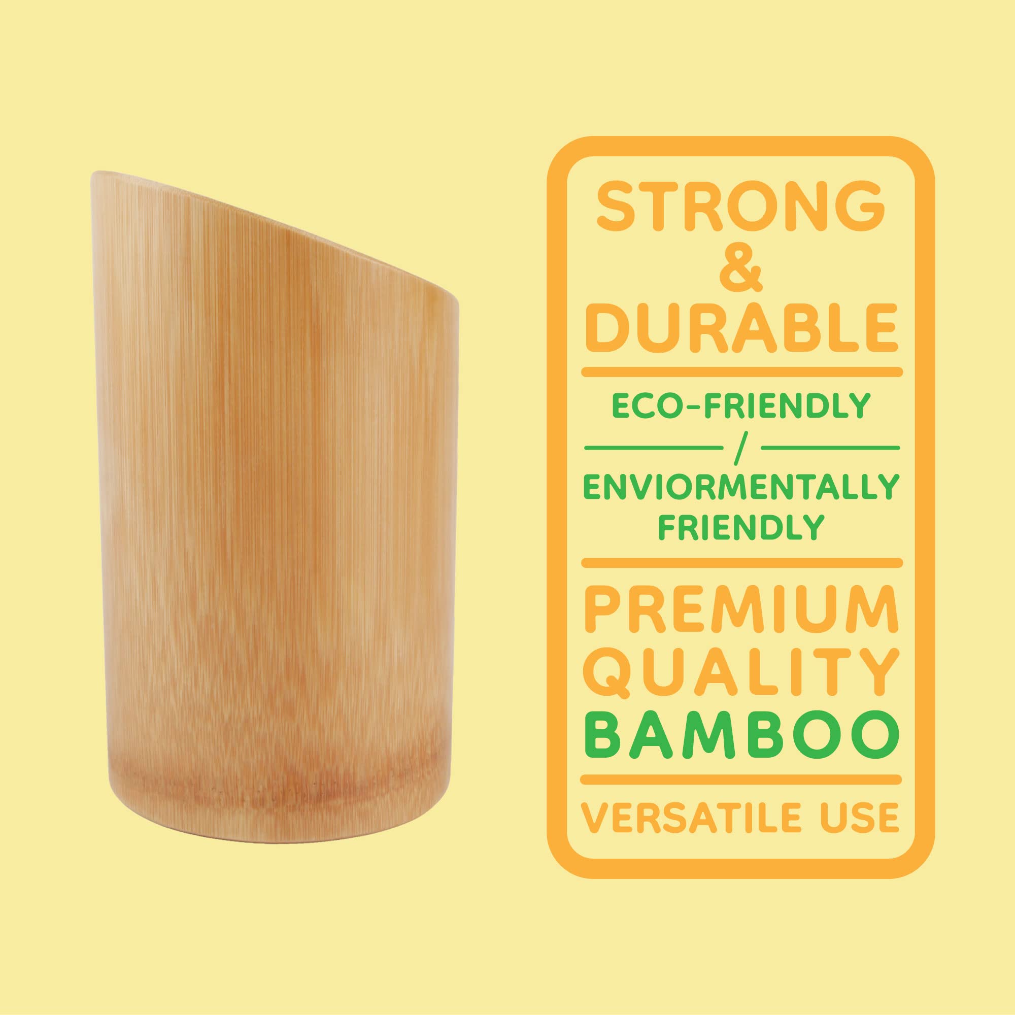 Bamboomn Bamboo Kitchen Utensil Holder For Countertop, Utensil Crock For Cooking Utensils - 7'' X 4'' - Carbonized Brown - 3 Pie