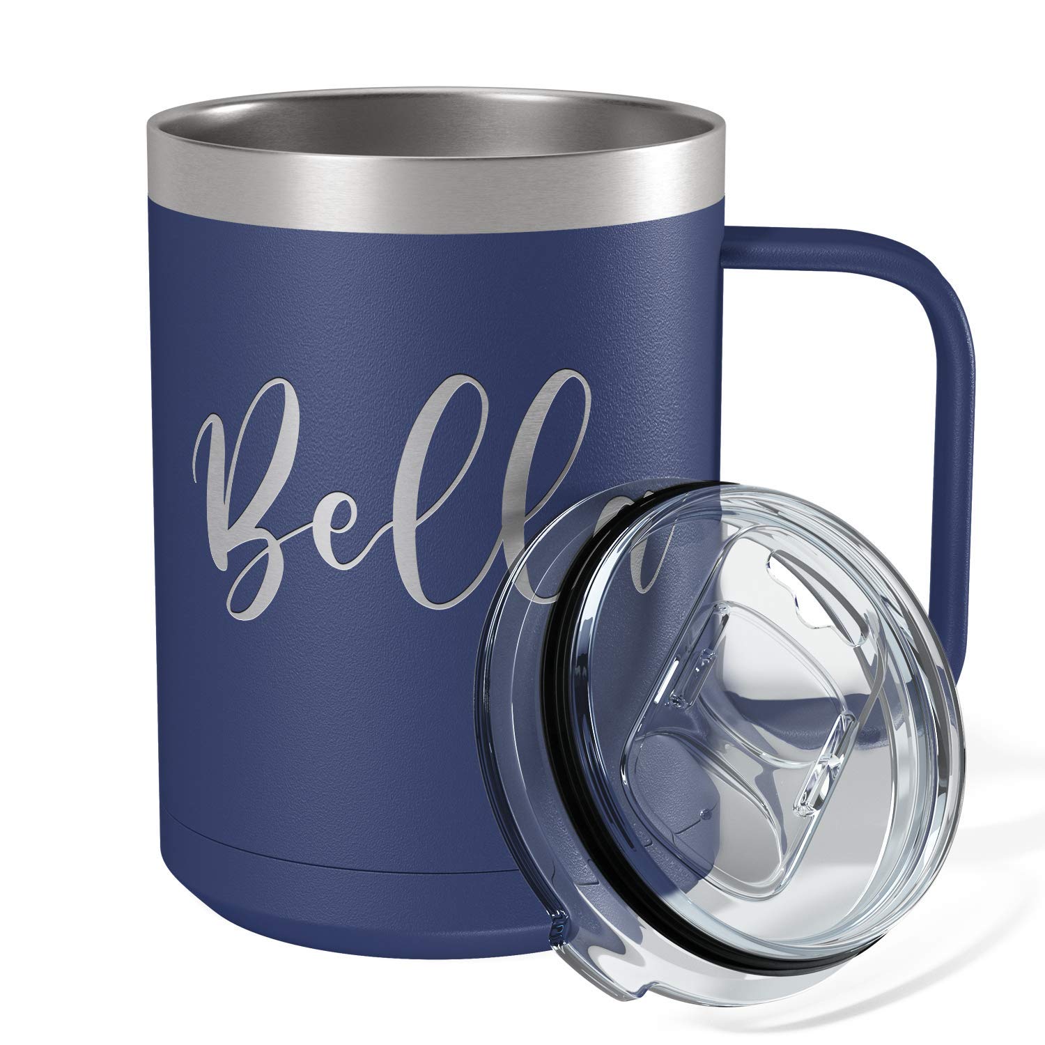 Personalized Coffee Mug Navy Blue Matte Finish 15 oz with Handle Custom Engraved Gift Stainless Steel Vacuum Insulated Cup