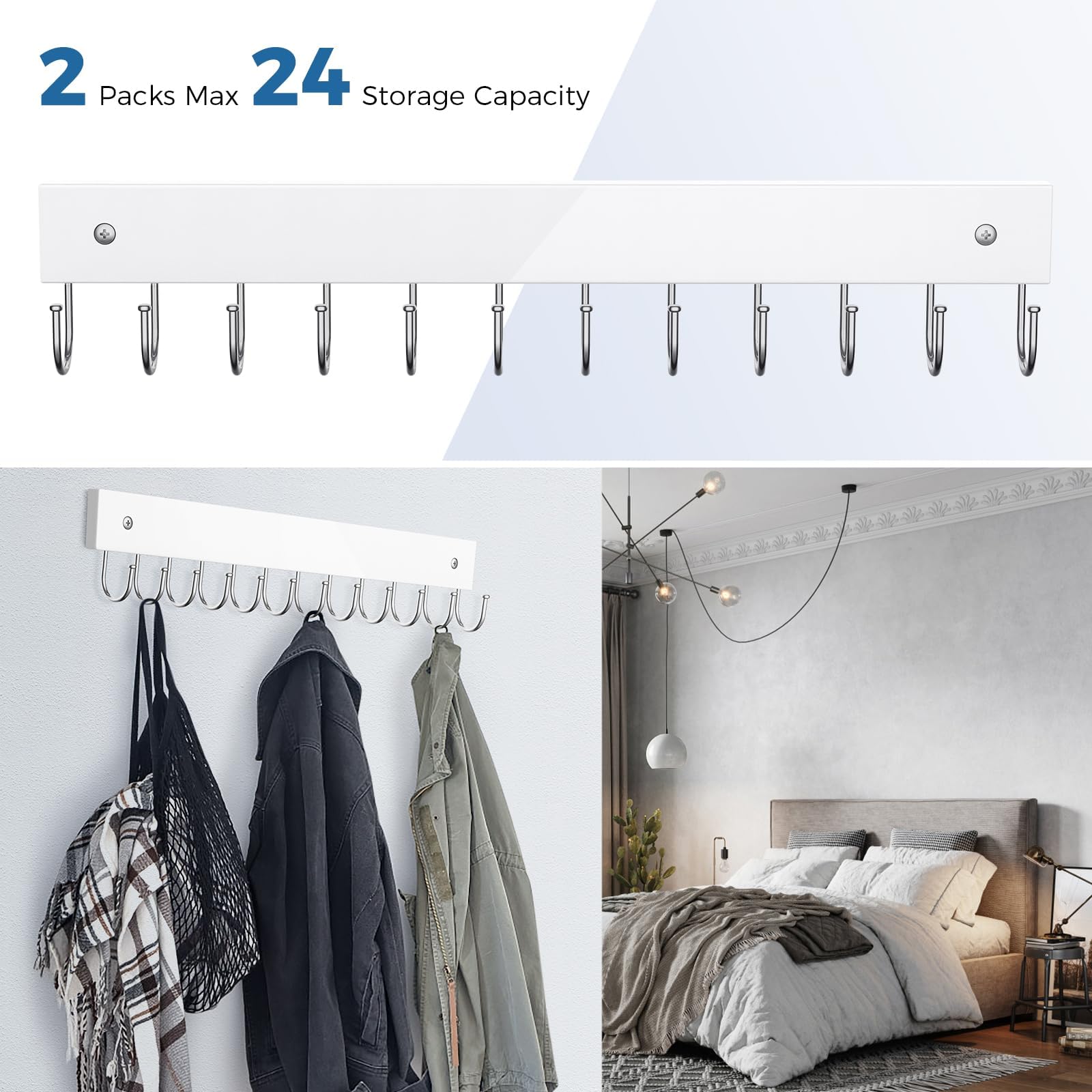 Belt Hanger Wall Mounted, Wooden Coat Rack Belt Organizer 2 Pack Max 24 Storage Capacity, 180 Rotating Space Saving Hangers For
