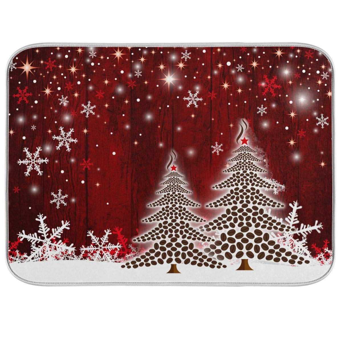 Christmas Tree Dish Drying Mat 18X24 Inch Xmas New Year Snowflake Wooden Dish Drainer Kitchen Counter Mats Bottles Dish Dry Pad