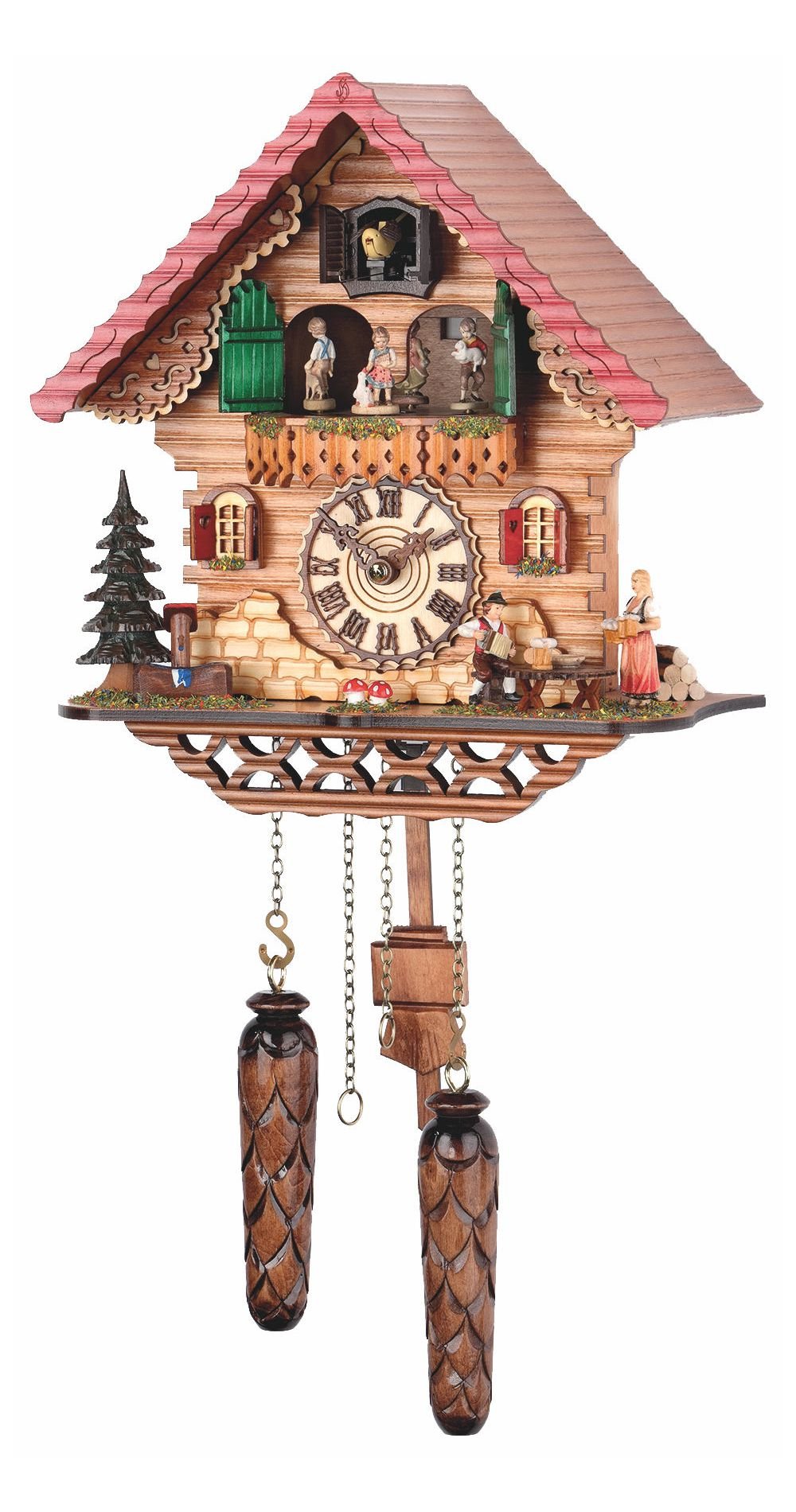 Trenkle Quartz Cuckoo Clock Black Forest House with Music, Turning Dancers TU 474 QMT HZZG