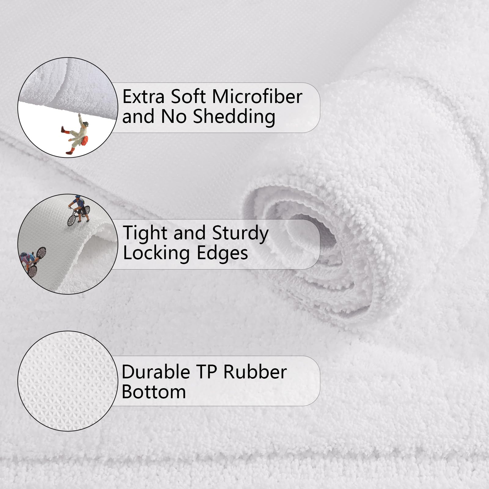 Homore Luminous White Bathroom Rugs,60X24 Inch Non Slip Bathroom Runner Rug, Extra Soft Long Bath Rug, Absorbent Thick Microfibe