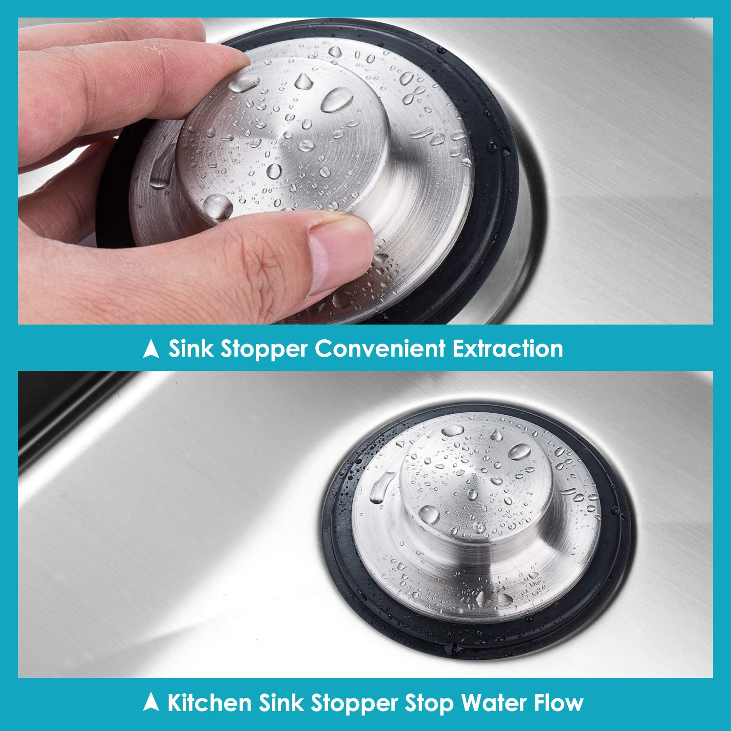2PCS Kitchen Sink Stopper - Stainless Steel  Large Wide Rim 3.35'' Diameter - Fengbao