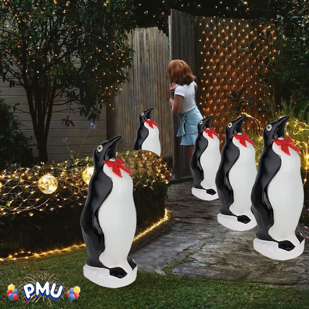 PMU Christmas Light Up Penguin with Bow - Blow Mold Plastic Statue Illuminated with 6  Cord and Light-Perfect Night D  cor for C