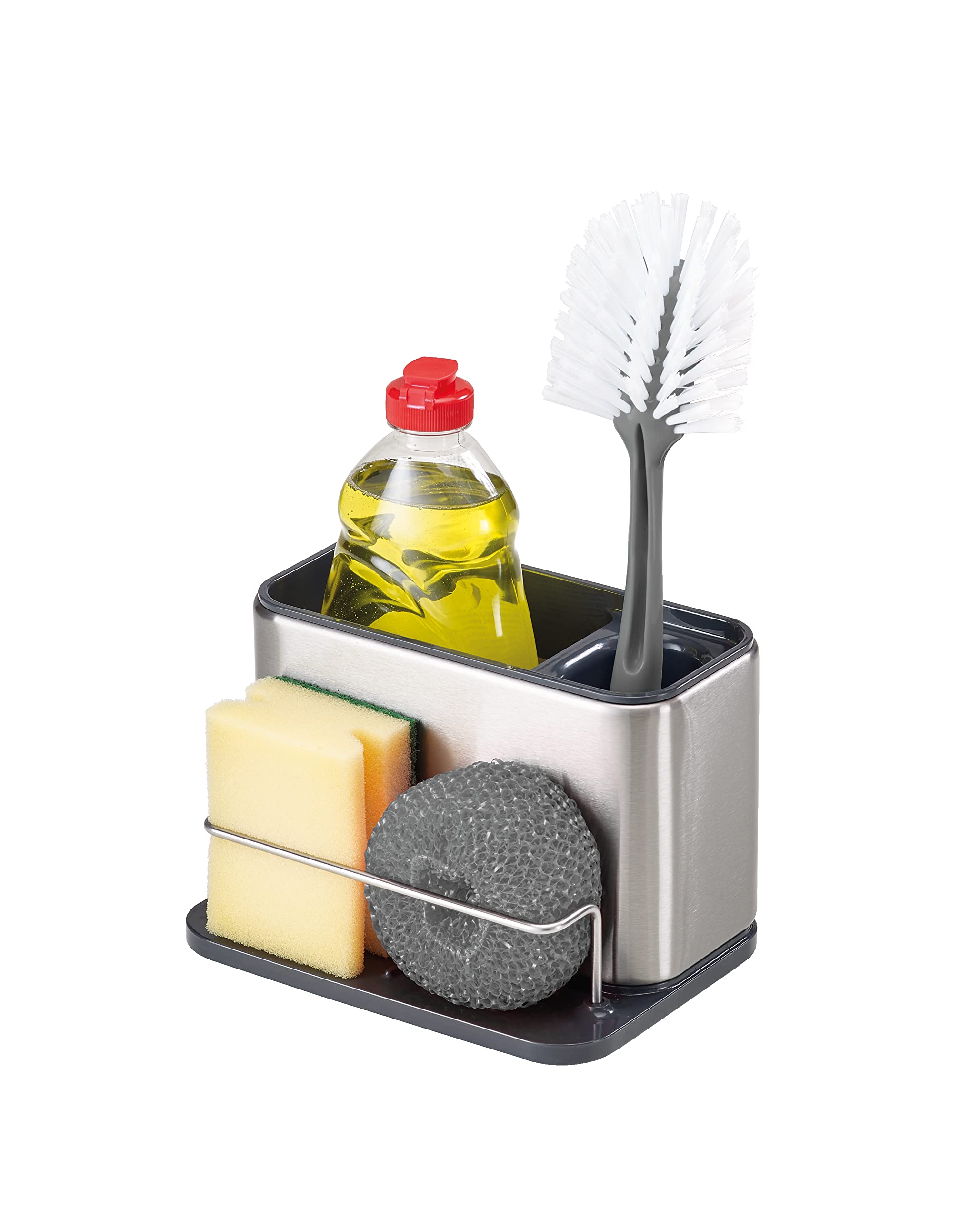 Joseph Joseph 85112 Surface Sink Caddy Stainless Steel Sponge Holder Organizer Tidy Drains Water For Kitchen, Large, Grey
