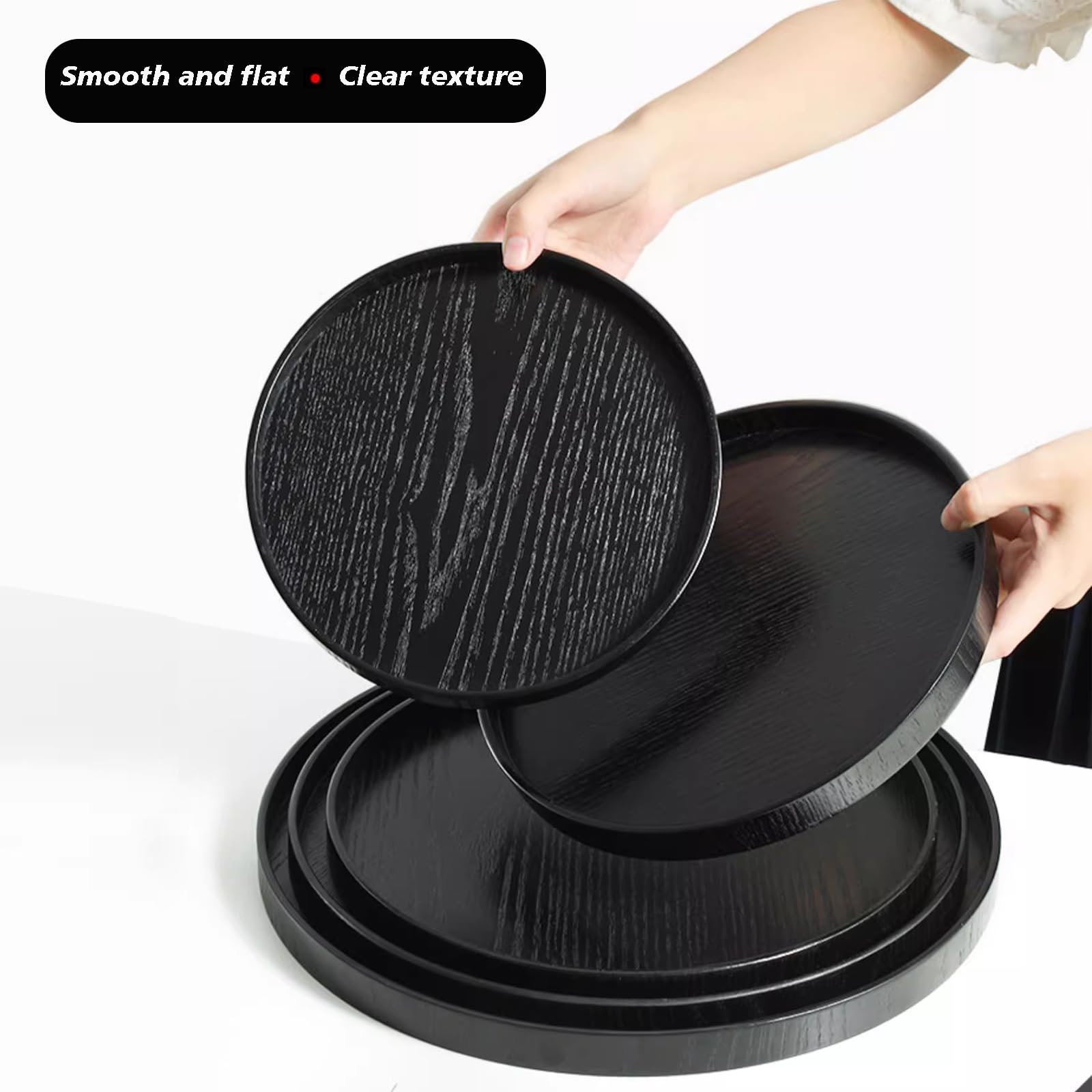 Round Wood Serving Tray, Solid Wooden Decorative Tray Non-Slip Tea Coffee Table Tray Snack Plate Food Meals Serving Tray With Ra