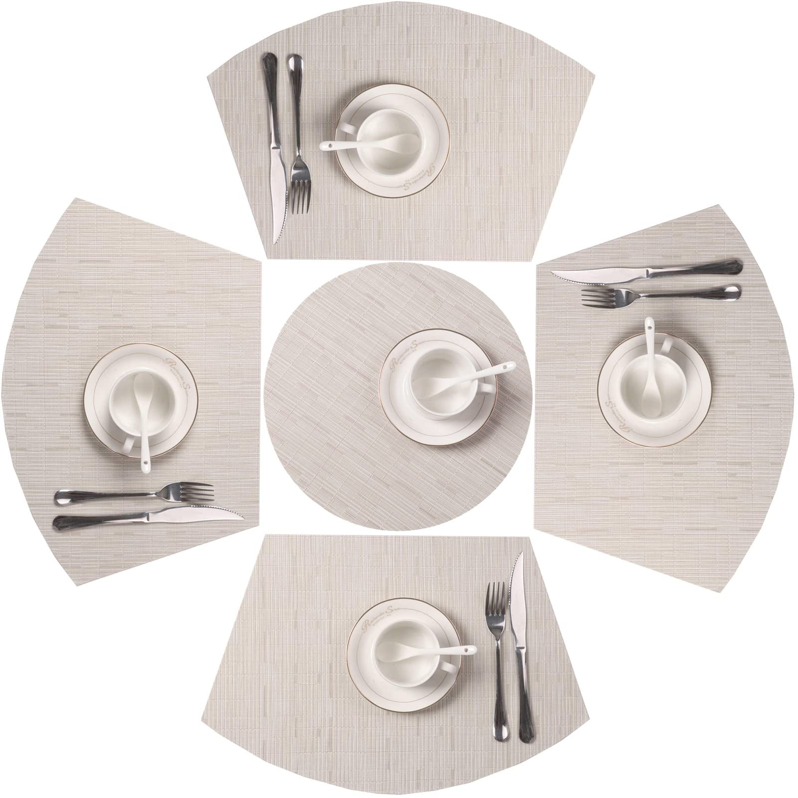 Shacos Round Table Placemats Set Of 5 Wedge Shaped Place Mat With Centerpiece Round Mat Heat Resistant Table Mats Washable (5, B