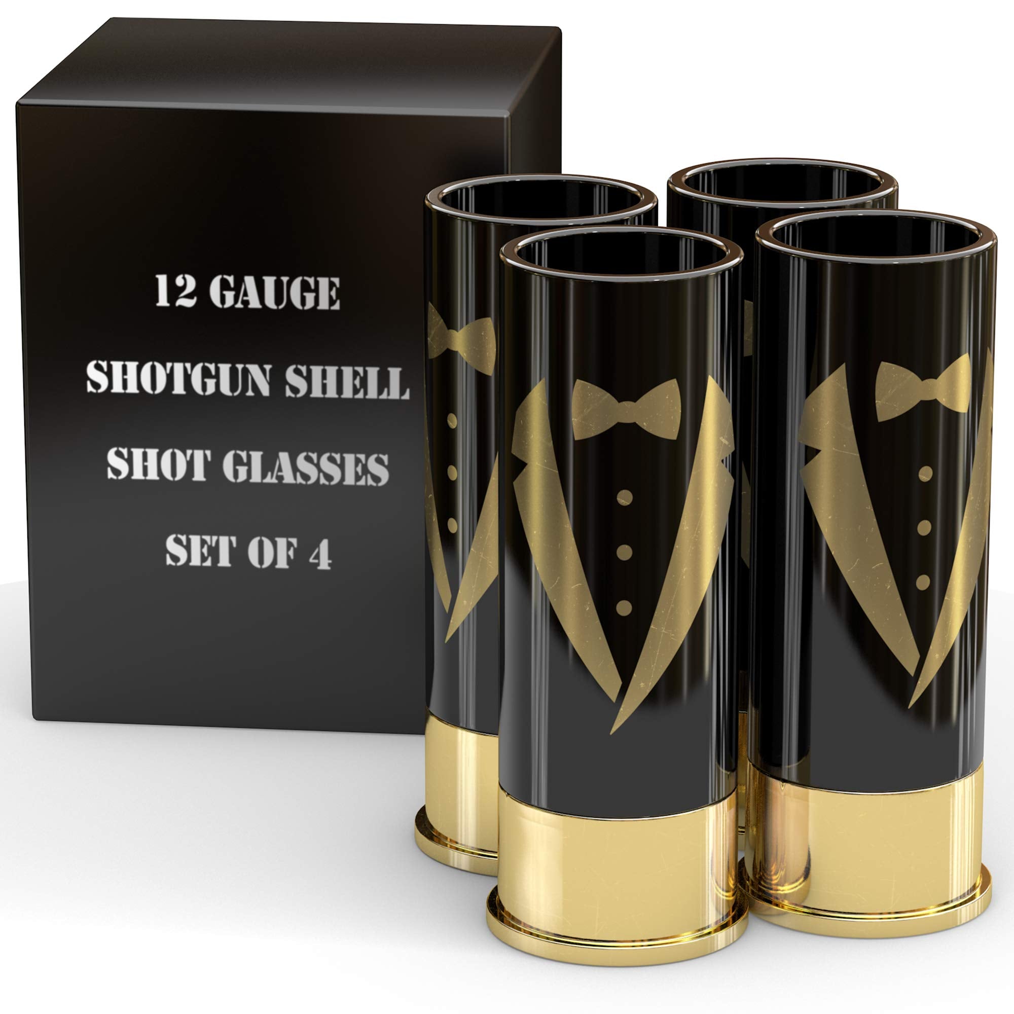 Old Southern Brass The Original 12 Gauge Shot Glasses Set Of 4 - Groomsmen Tuxedo - American Owned & Operated - Lifetime Guarent