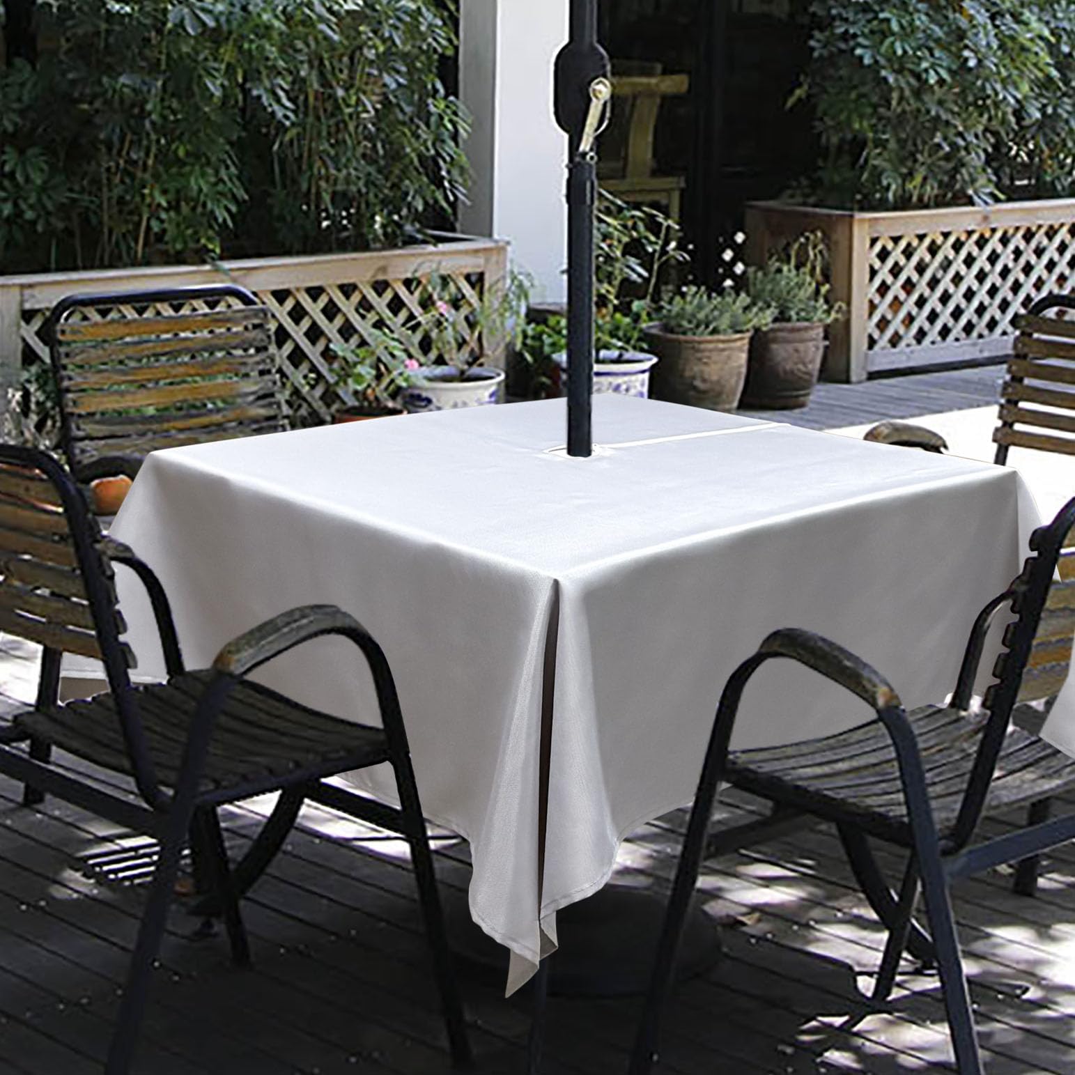 Melaluxe Spring/Summer Wrinkle-Free Waterproof Outdoor Tablecloth with Umbrella Hole and Zipper,60-Inch-by-84 Rectangle, Silver,