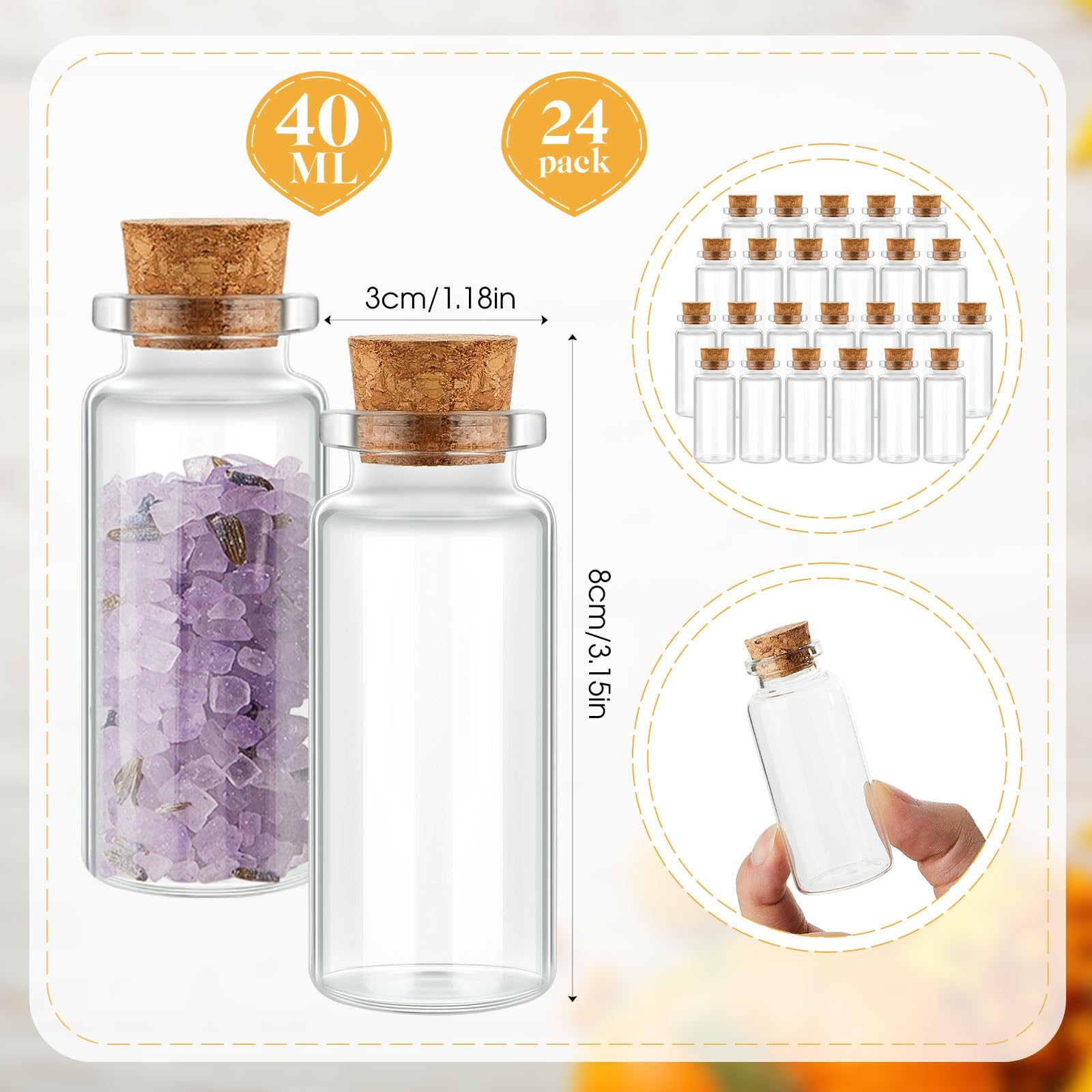 Patelai 24 Pcs Small Glass Jars with Cork Lids Mini Potion Bottles Bulk Tiny Wishing Vial Spell Jars for DIY Art Crafts Gift Chr