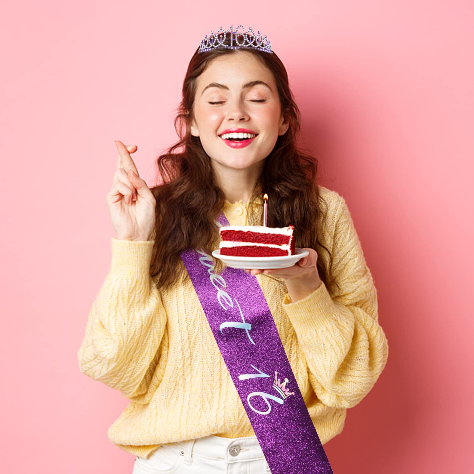 16Th Purple Crown And Sash Kit - Sweet 16 Party Decorations, Gifts, And Supplies For Girls (Purple)