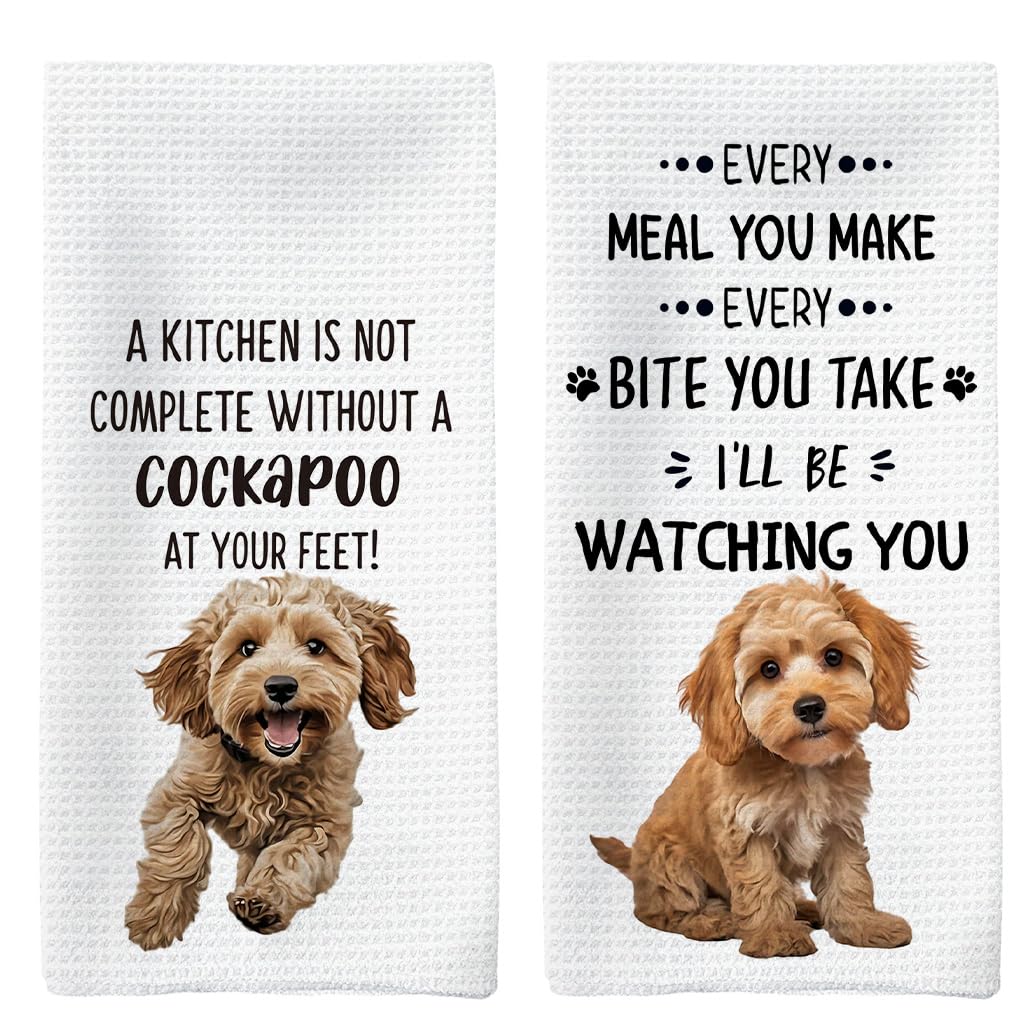 Tzhim Cockapoo Dog Kitchen Towels Set of 2, Cockapoo Gifts Hand Towels, Gifts for Cockapoo Lovers Dish Towels Dishcloths Tea Tow