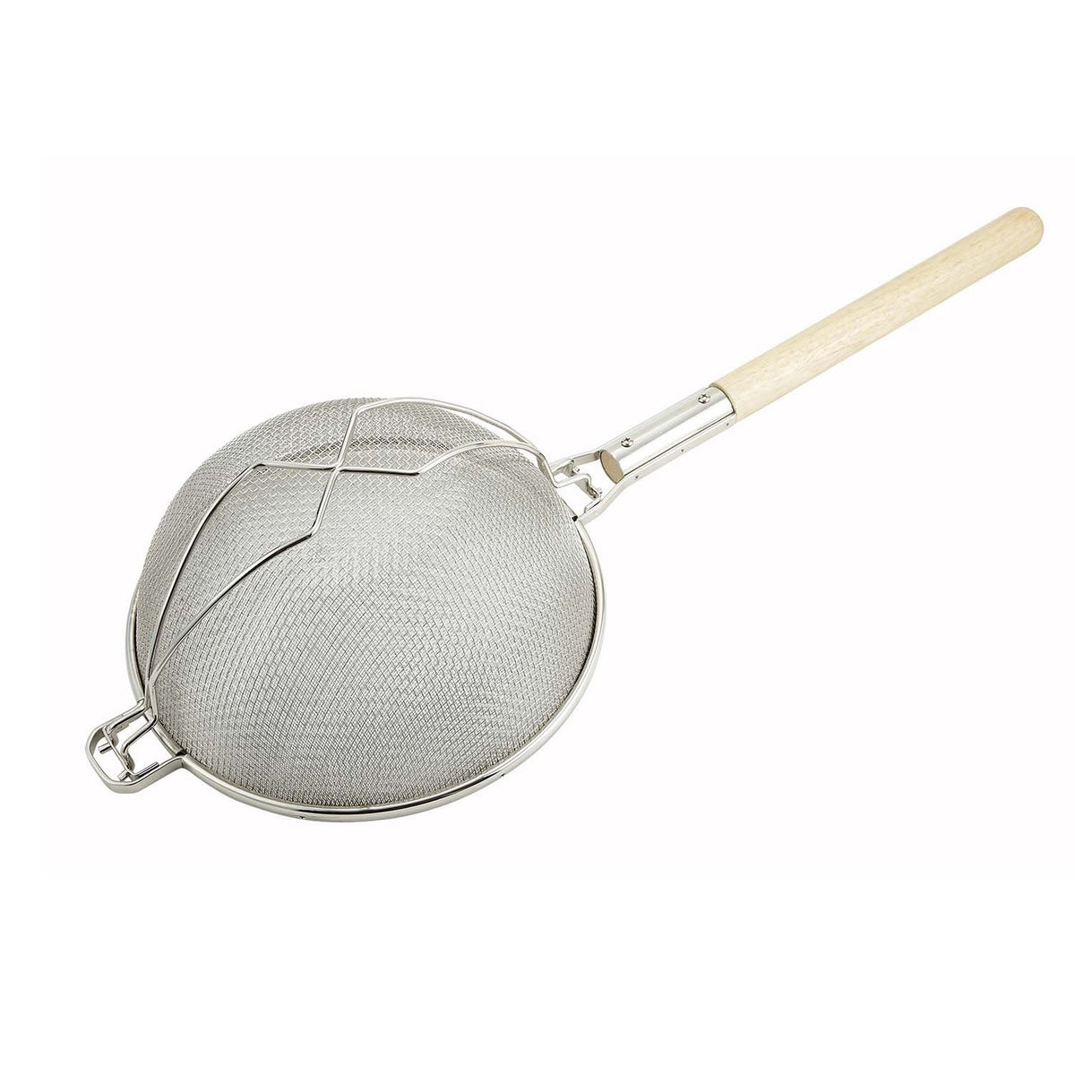 Winco Strainer, 14-Inch Diameter, Reinforced Double Mesh, Medium, Nickel, Tan