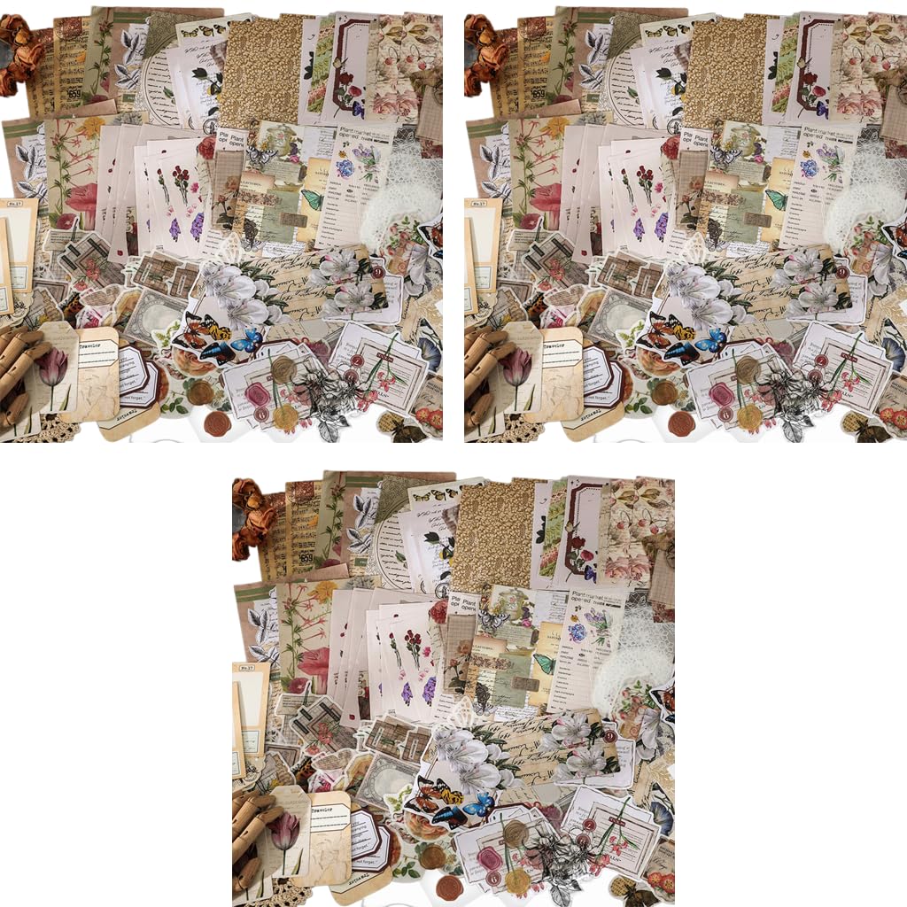 HASTHIP 780PCS Sheets Vintage Journaling Supplies Scrapbook Paper Kit Aesthetic Floral Elements Washi Tape Stickers Material Pap