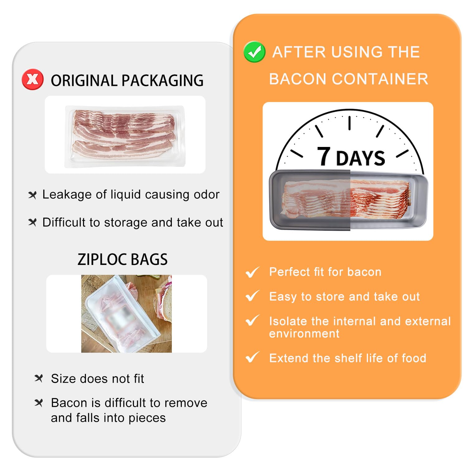 2Pack Bacon Holder For Fridge,Bacon Container For Refrigerator,Deli Container With Lid,304 Stainless Steel Bacon Storage Contain