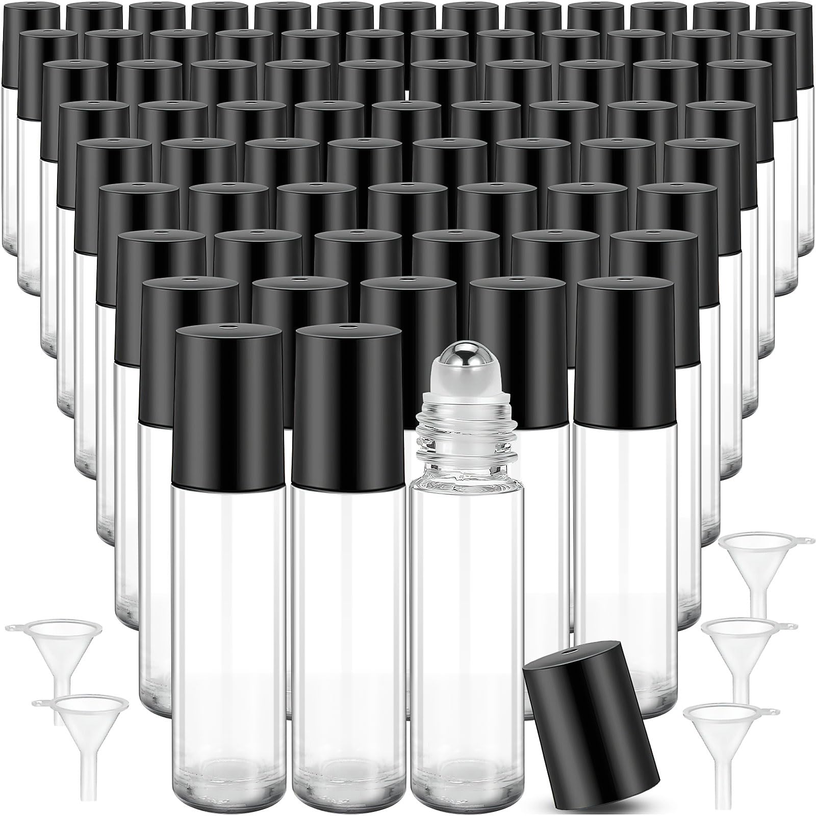 KisSealed 50 Pcs 10ml Essential Oil Roller Bottles with Steel Roller Balls