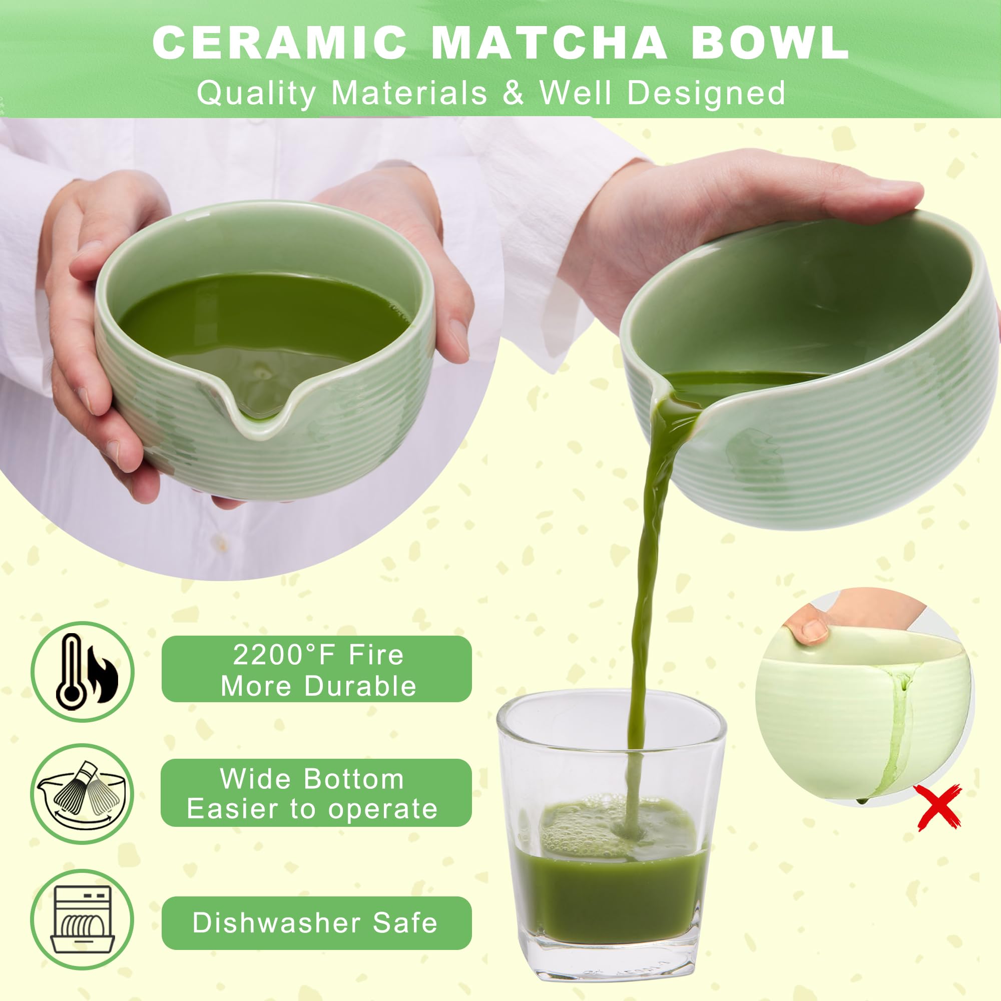 Matcha Whisk And Bowl With Ceramic Matcha Whisk Holder,Matcha Sifter, Matcha Spoon And Scoop Handmade From Natural Bamboo,Matcha