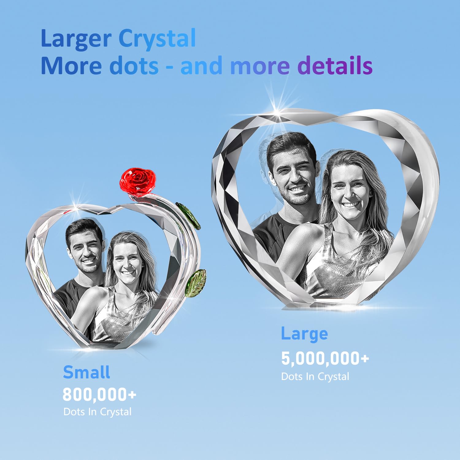HAN S LASER 3D Crystal Photo, Personalized Gift with Your Own Photo, Unique, Birthday (Heart Rose)