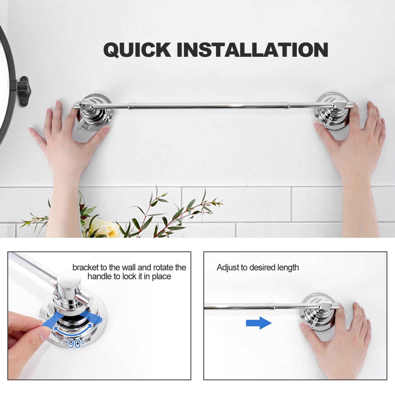 Suction Cup Towel Holder Adjustable 15.75'' To 25.6'' Bath Towel Bar Stainless Steel Heavy Duty Towel Rack For Shower And Bathro