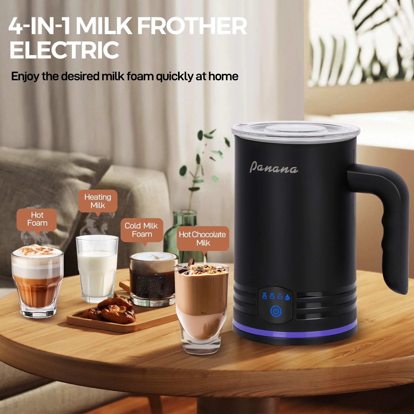 Electric Milk Frother, 4 In 1 Milk Steamer, 14.5Oz/430Ml Automatic Warm And Cold Foam Maker For Coffee,Latte, Cappuccino, Macchi
