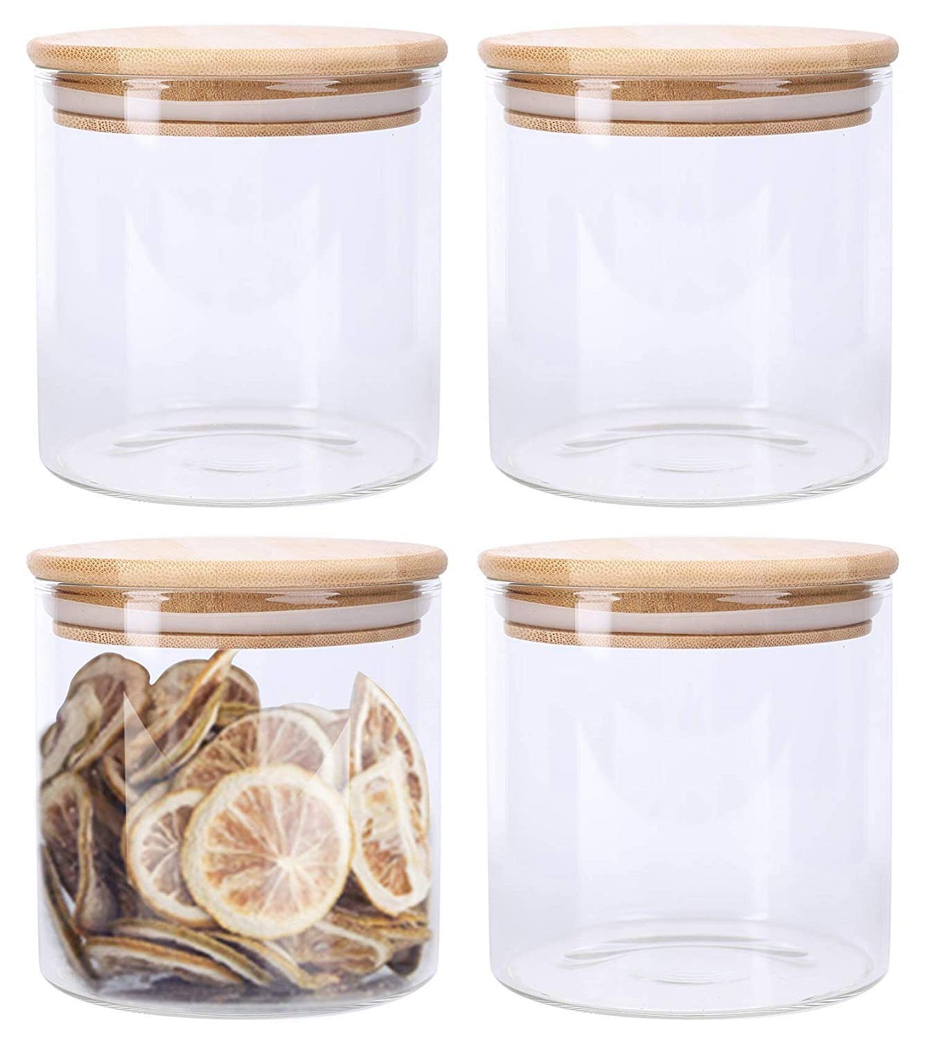 Big Cart Glass Storage Jar With Wooden Lid Air Tight Set  700 Ml, Set Of 4, Transparent