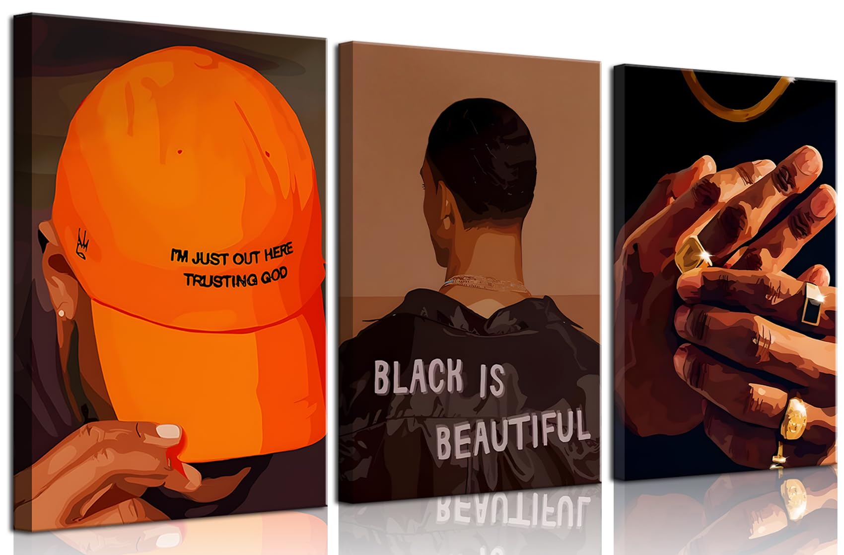 Black Men Canvas Wall Art Set Of 3 Fashion African American Black Man Posters Prints Black Art Wall Decor Pictures For Living Ro