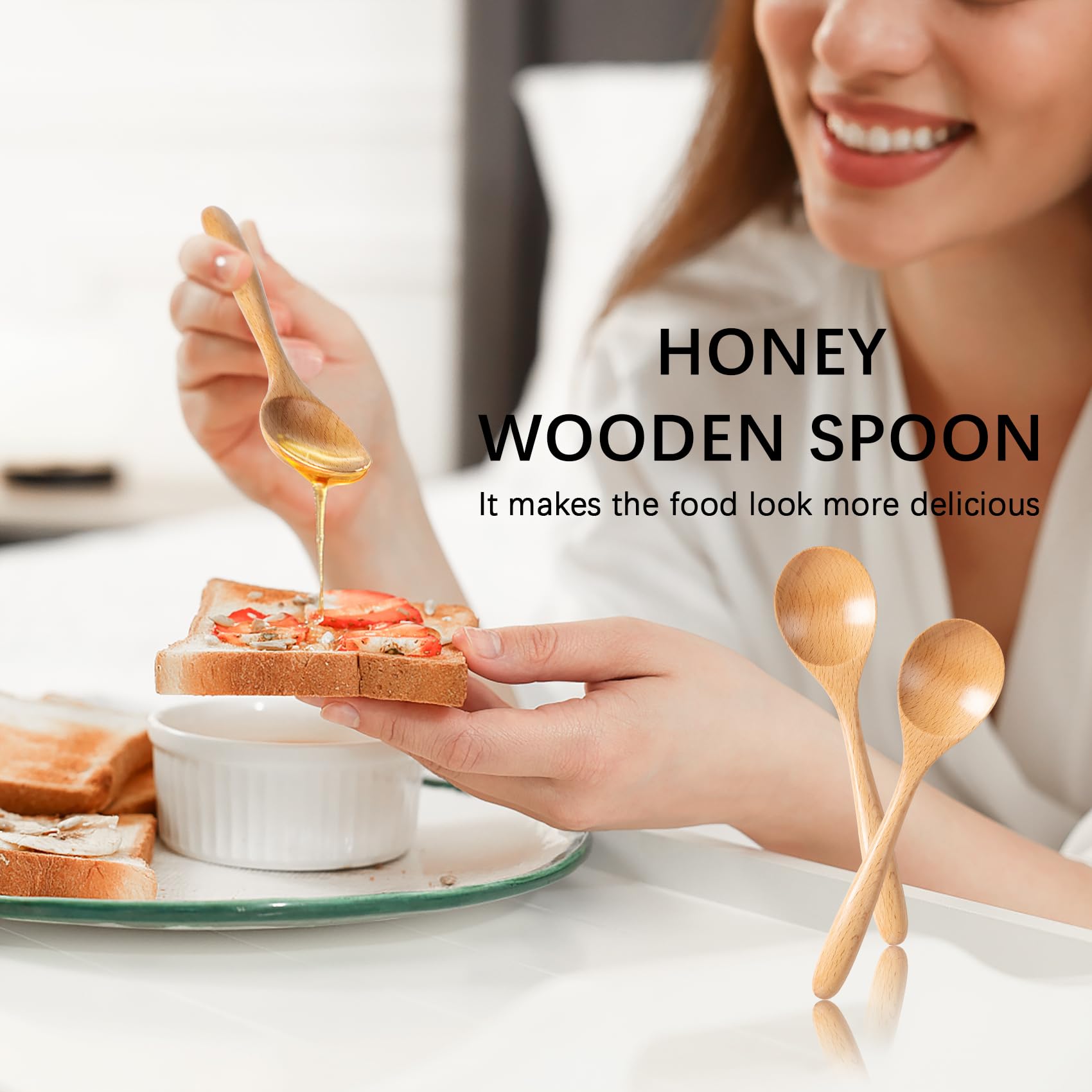 Hefild 6 Pcs Wooden Spoons For Honey, 6.7 Inch Small Wooden Spoons - Perfect For Tea, Coffee & Soup, Little Beech Wooden Serving