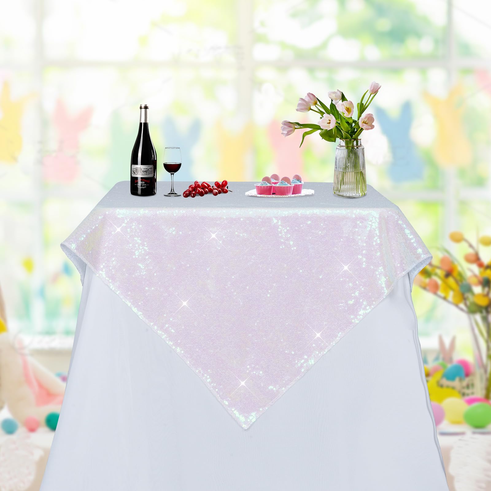 PartyDelight Sequin Tablecloth Sequin Table Overlay Square 50x 50 Iridescent