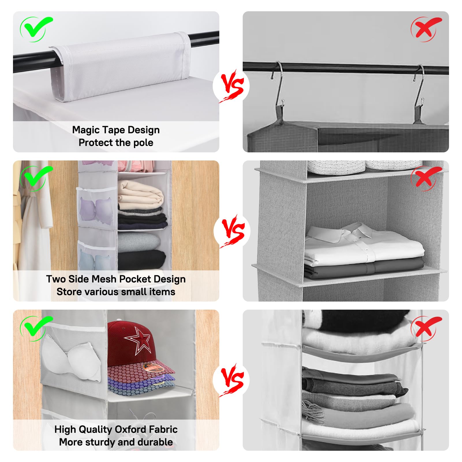 Petshome 4-Shelf Hanging Closet Organizer, Space Saver, Closet Hanging Storage Shelves With Mesh Pockets & Magic Tap For Storage
