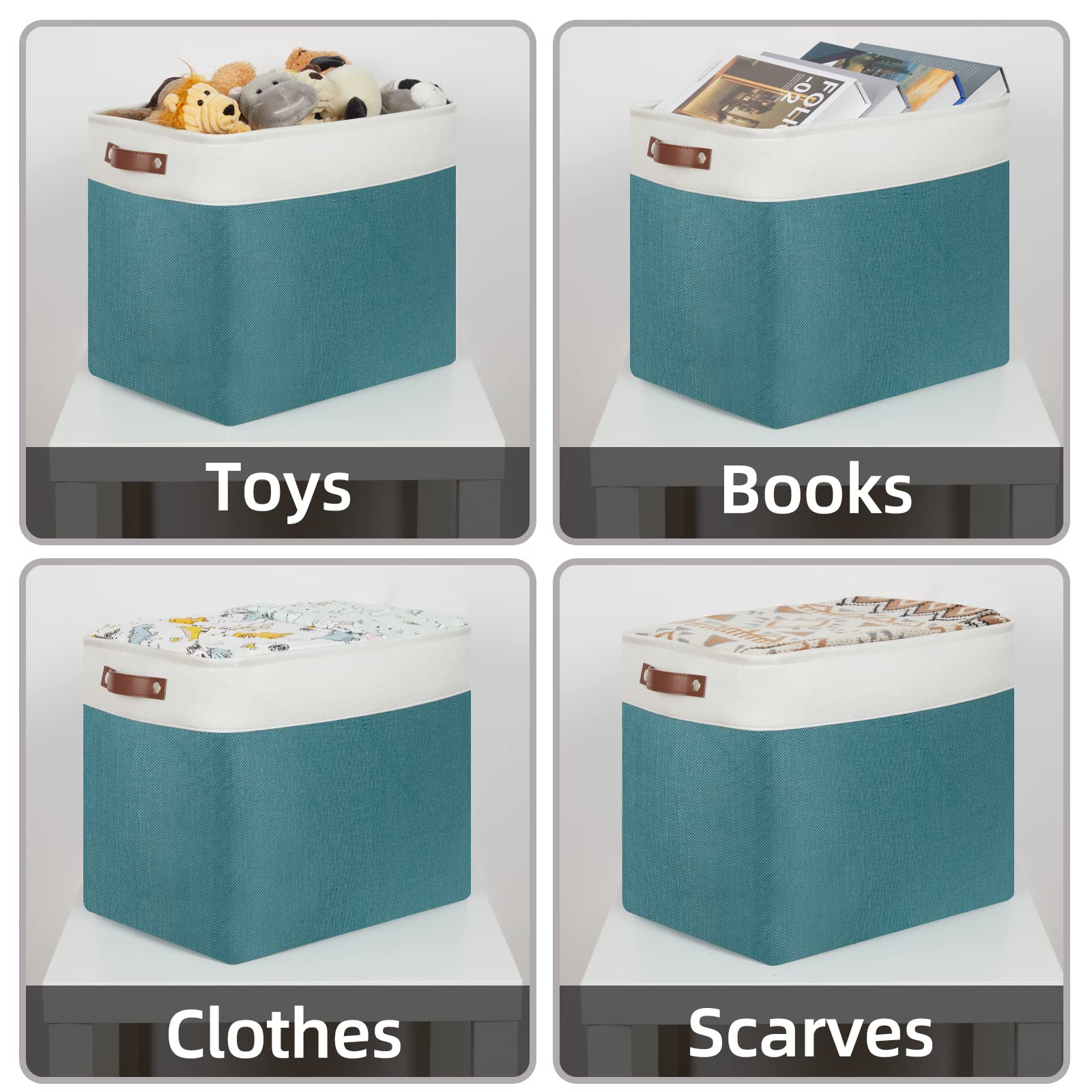 Hnzige Large Canvas Organizer Baskets For Organizing, Rectangular Shelf Baskets With Handles, Collapsible Linen Storage Basket F