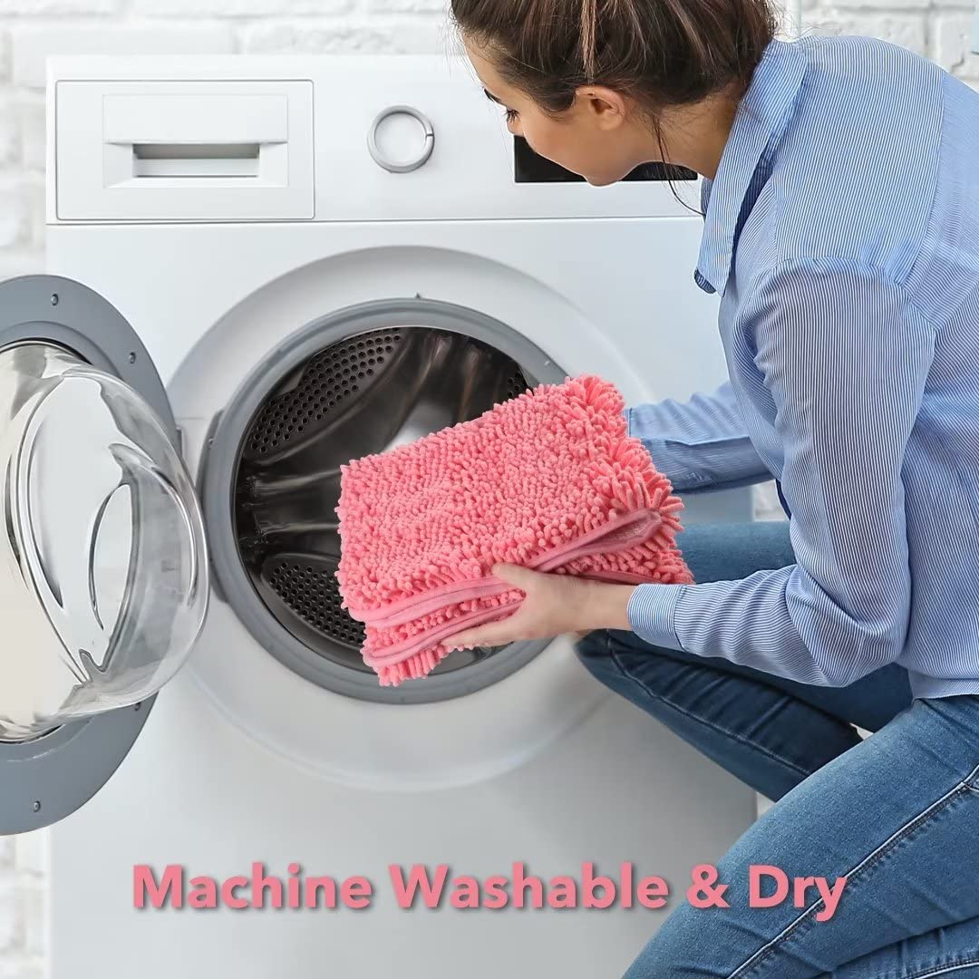 Yeaban Pink Bathroom Rugs - Thick Chenille Bath Mats | Absorbent And Washable Bath Rug Non-Slip, Plush And Soft Rugs For Bathroo