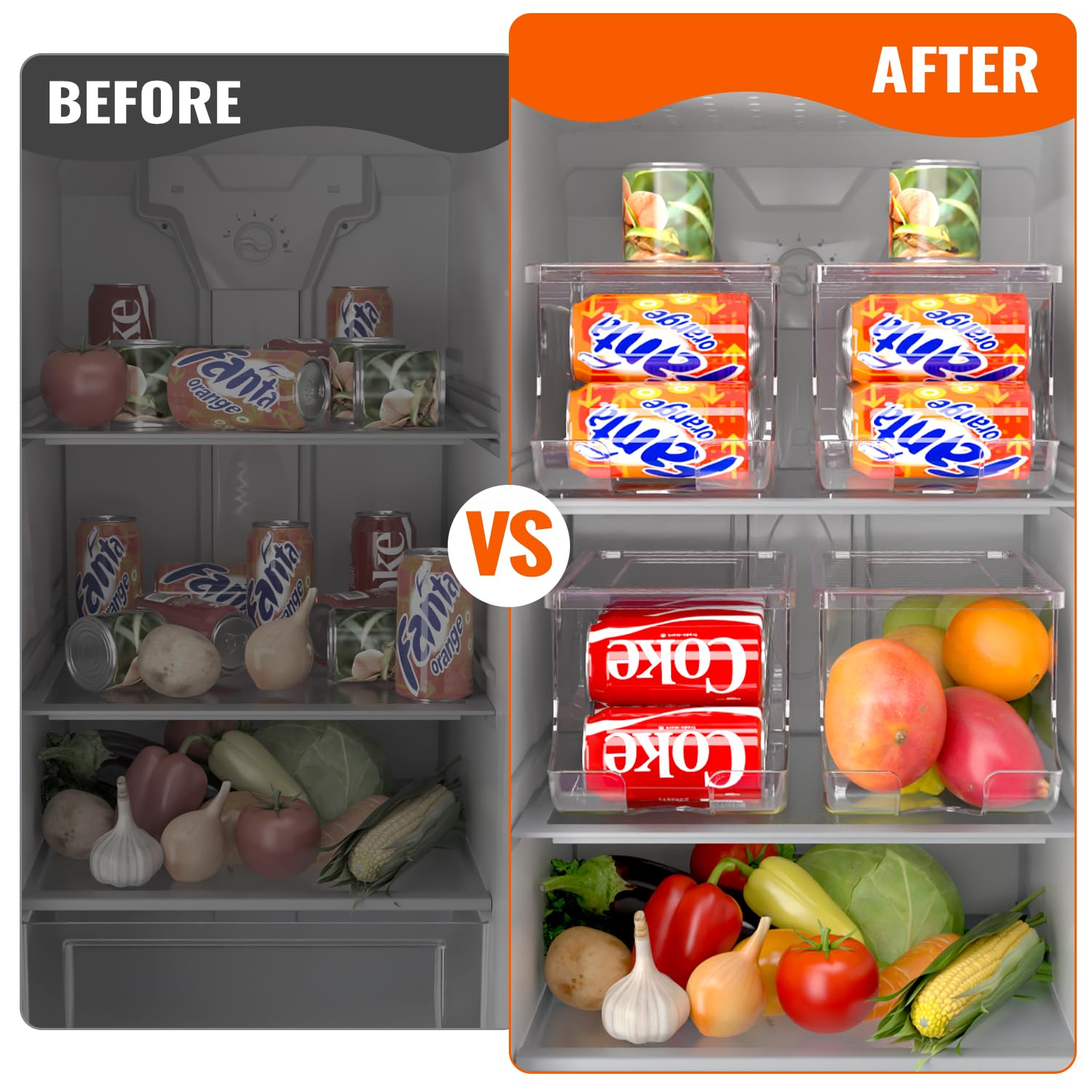 Scavata Soda Can Organizer For Refrigerator, Stackable Canned Food Pop Cans Container Can Holder Dispenser With Lid For Fridge P