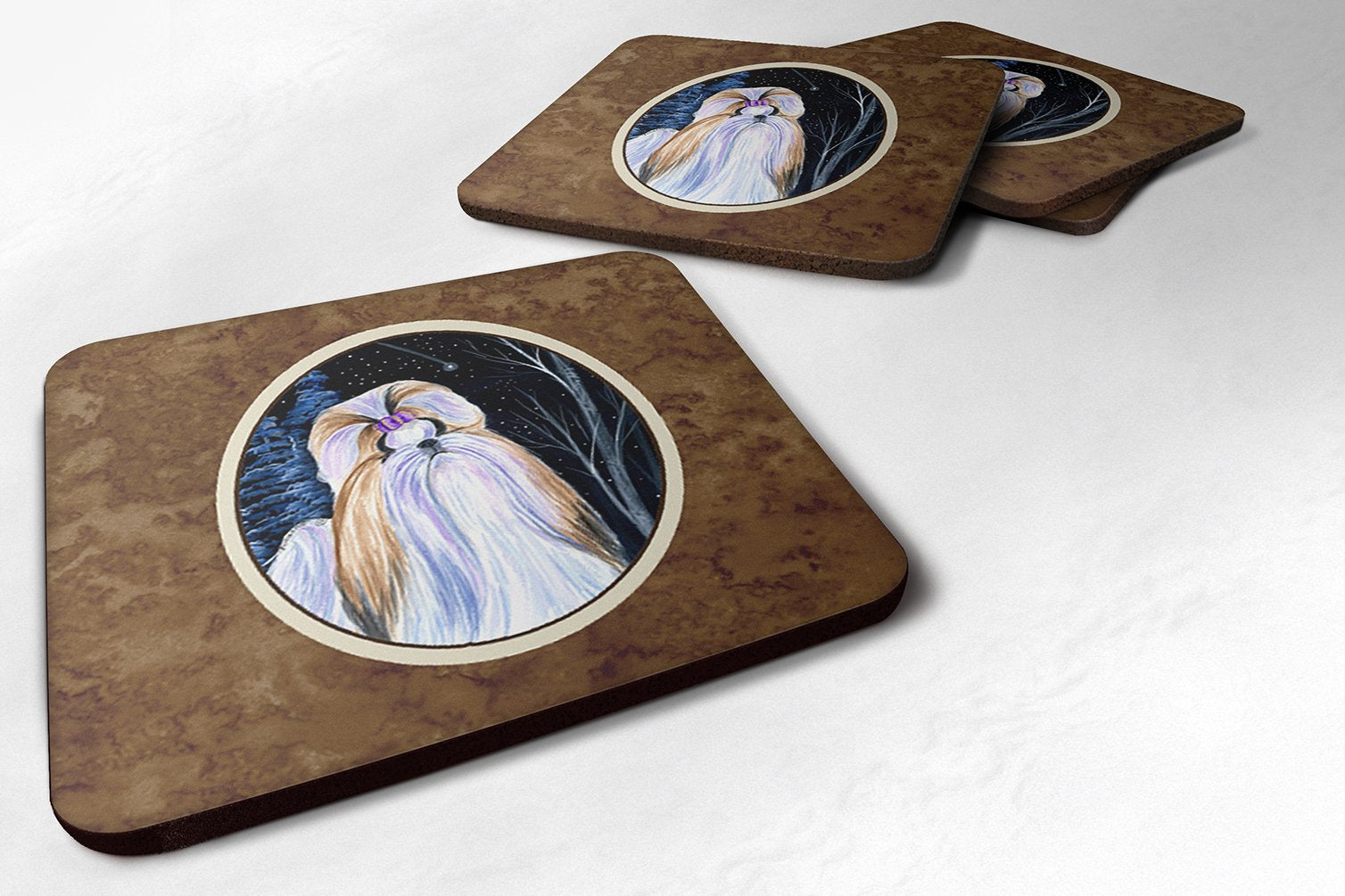 Carolines Treasures Starry Night Shih Tzu Foam Coasters Set of 4 (Set of 4), 3.5 H x 3.5 W, Multicolor