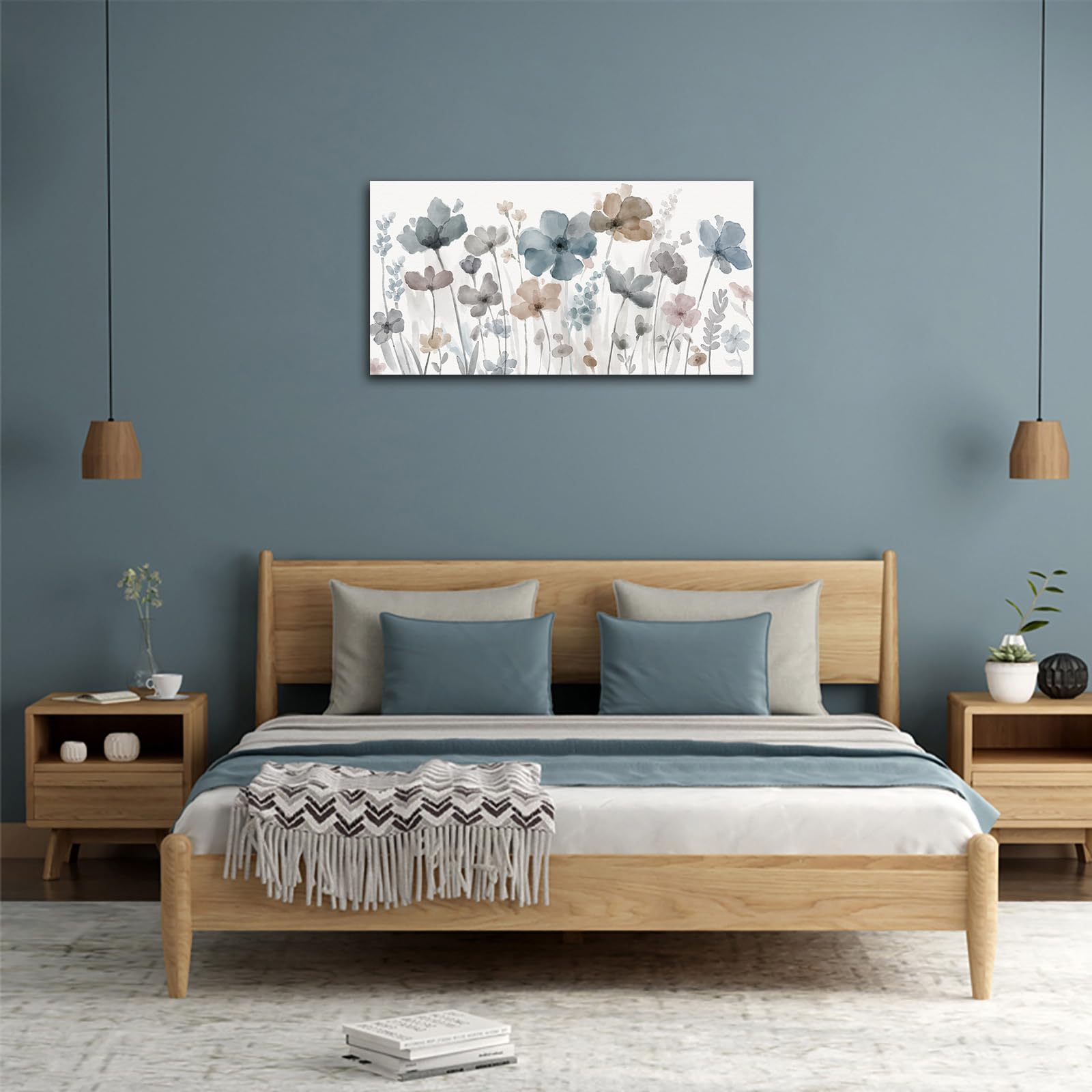 Elegant Flowers Canvas Wall Art - Floral Pictures For Wall Decor Indigo Brown Grey Canvas Painting Nature Printing Artwork For L