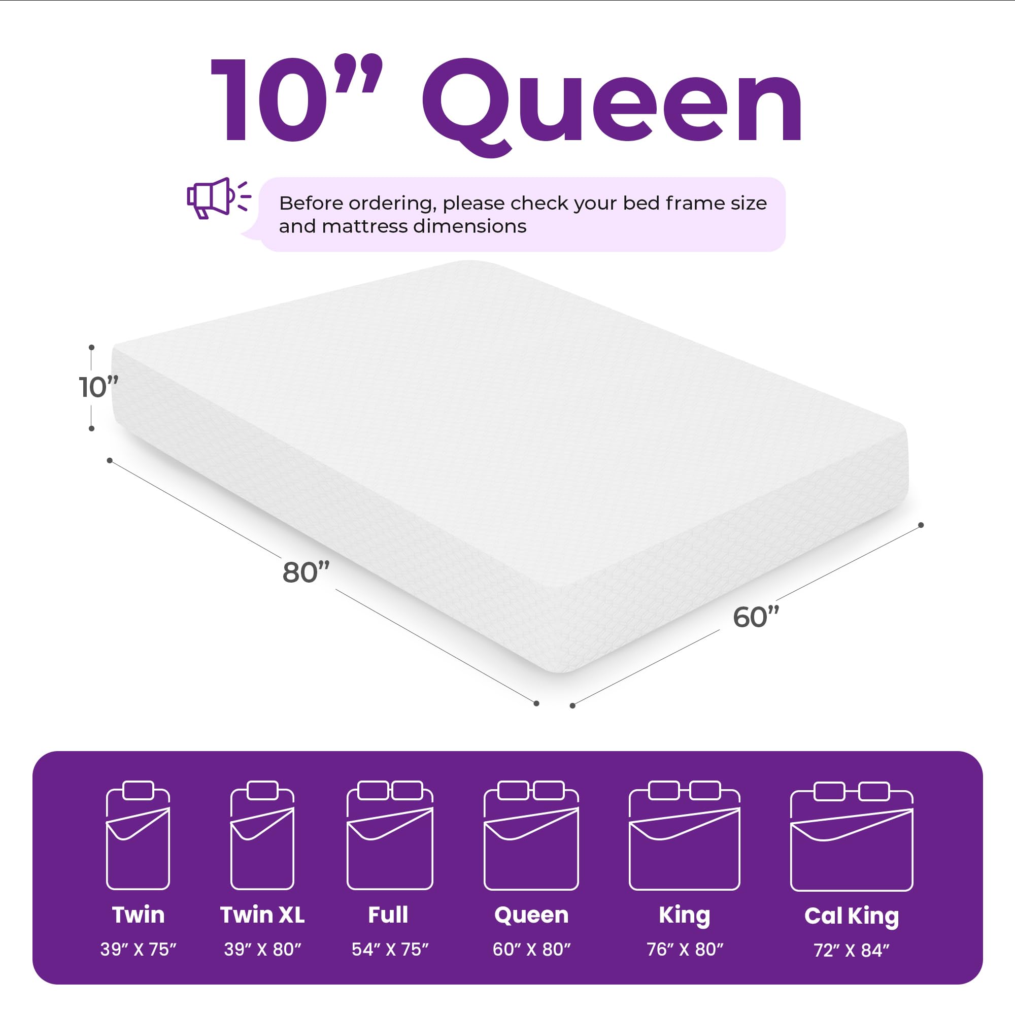 Gaeste 10 Inch Queen Cooling Gel Memory Foam Medium Firm Mattress Breathable Pressure Relief Certipur-Us Certified Mattress-In-A