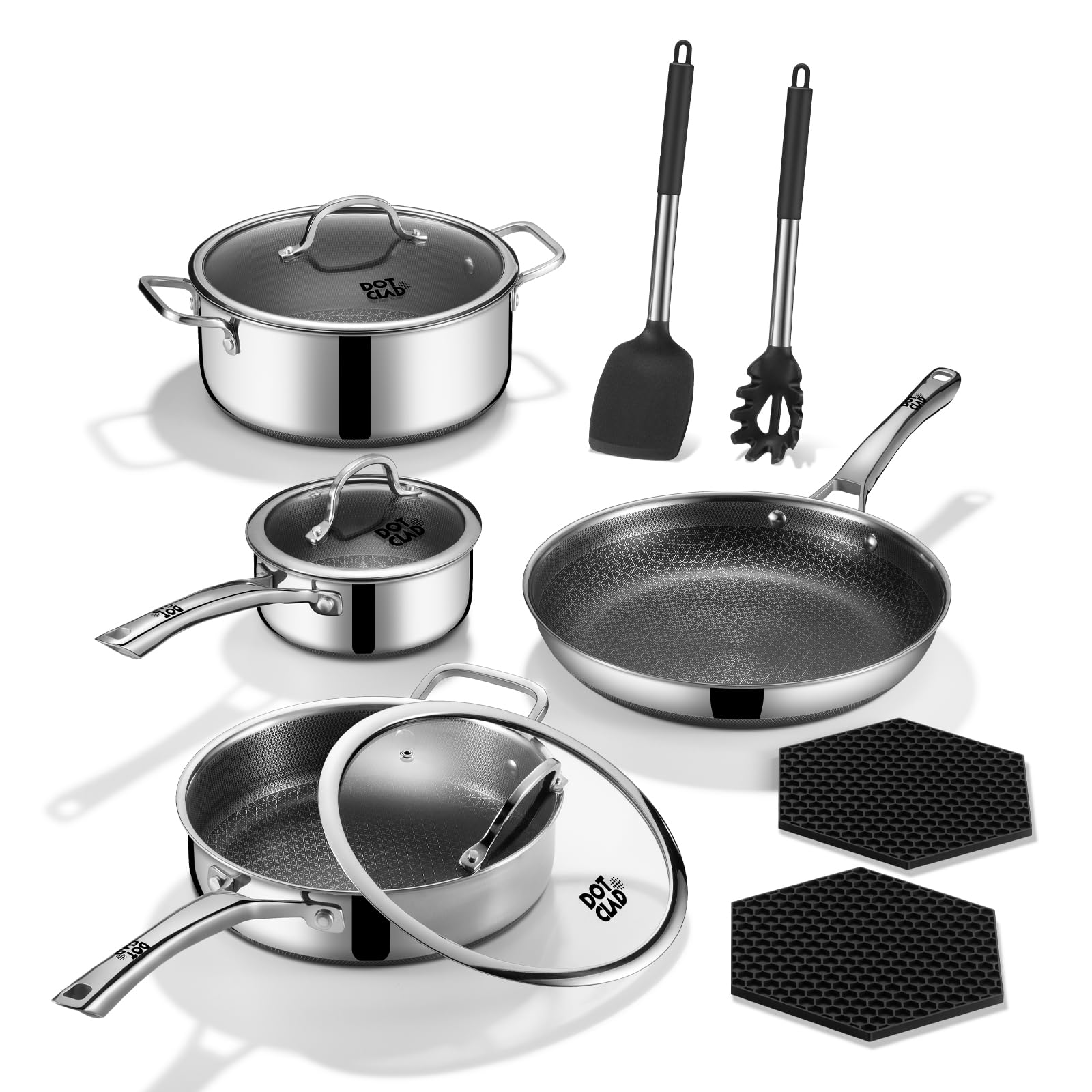 11Piece Hybrid Stainless Steel Cookware Set, Non Stick Pots and Pans