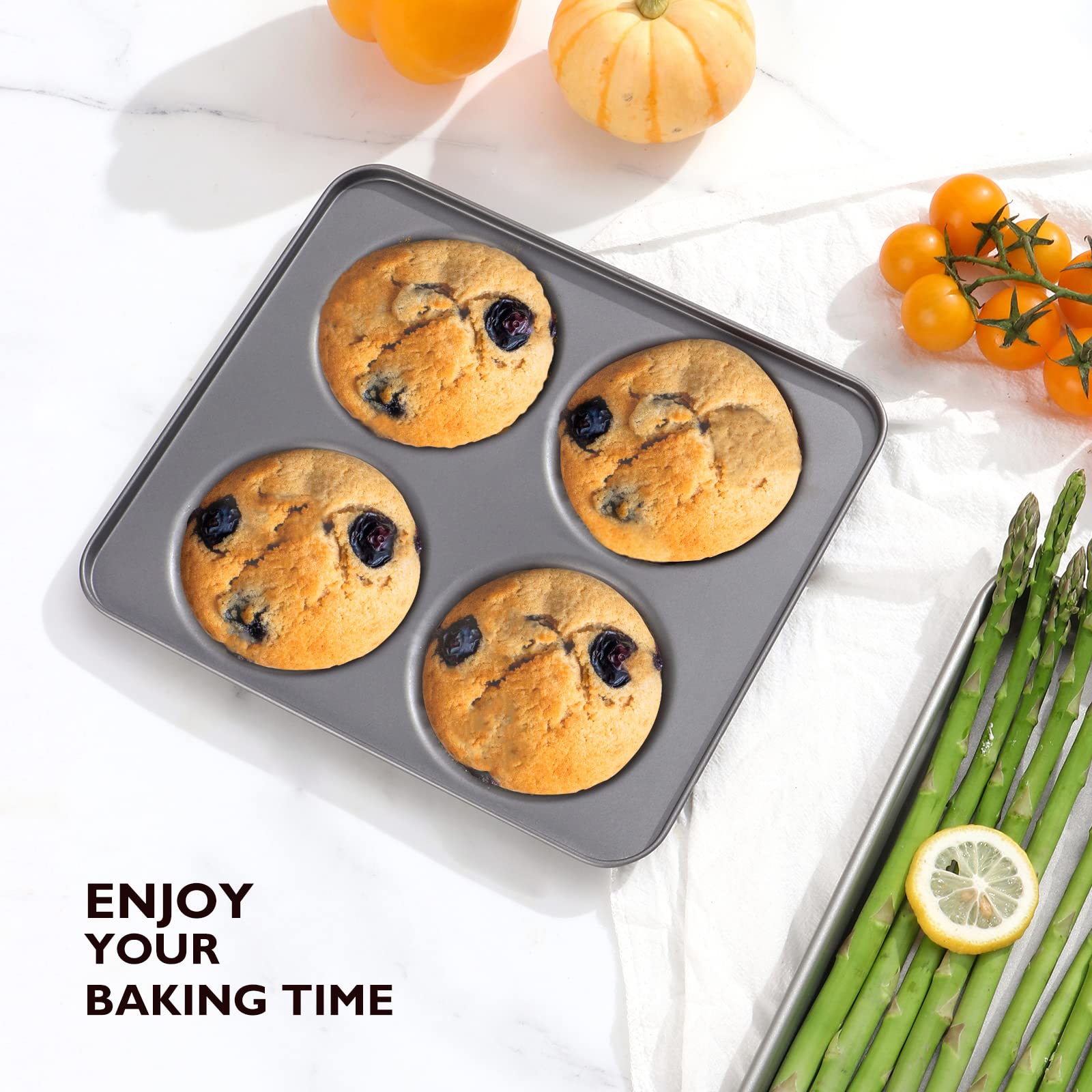 Hongbake Large Muffin Top Pan Set Of 2, 4 Cup Nonstick Hamburger Bun Baking Pan, Jumbo Whoopie Pie Pan For Egg Sandwich, Cornbre